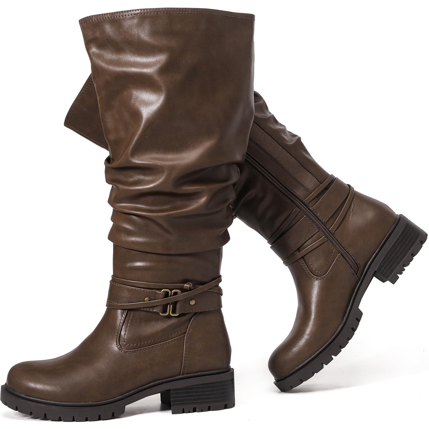 Luoika Women's Extra Wide Calf Knee High Boots, Plus Size Slouchy Knee-High Boots Wide Width Low Heel Winter Boots.