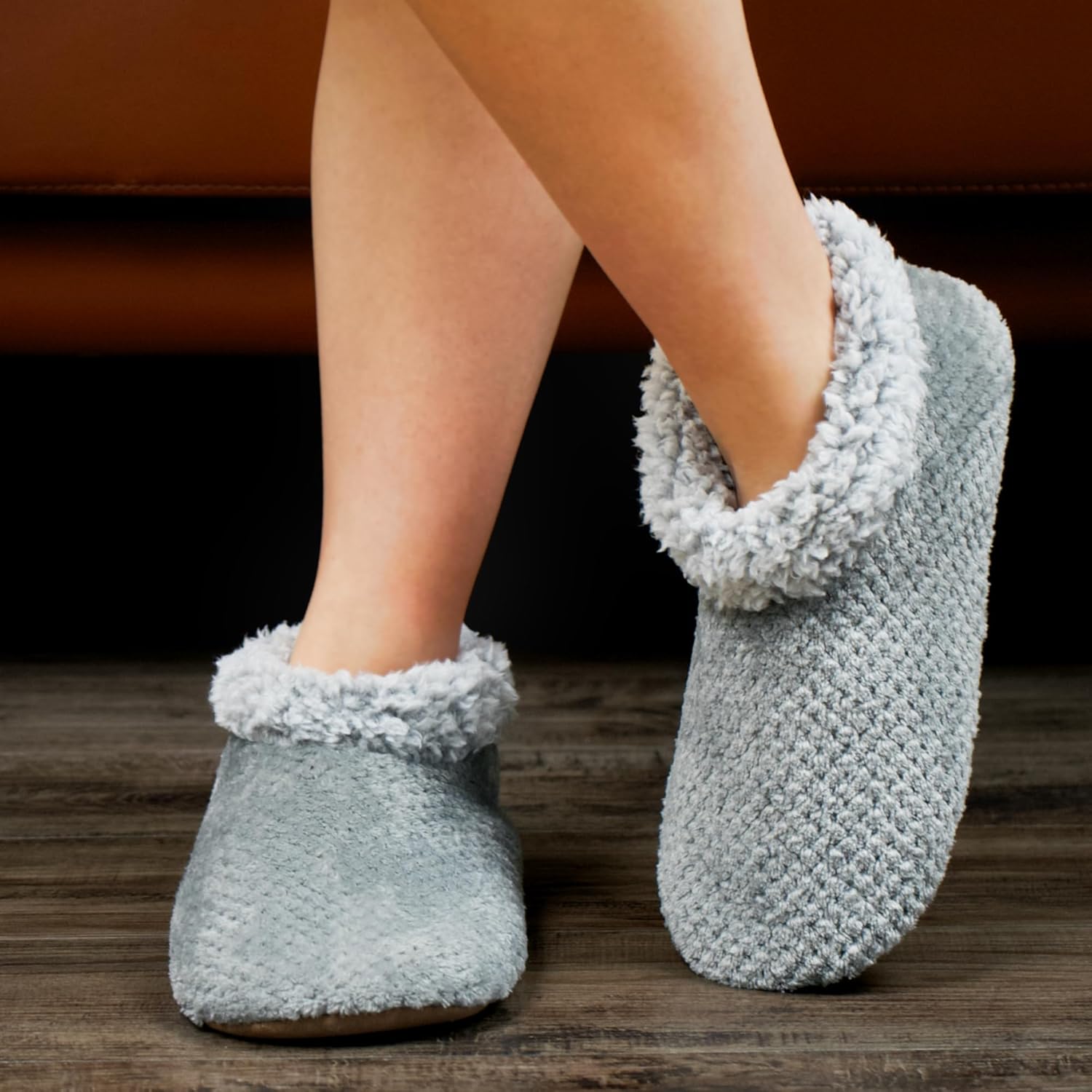 Soft Fuzzy Slippers for Women Indoor, Warm Furry House Sock Shoes Fluffy Lined, Bedroom Booties Non-Slip Gripper Soles, Winter Cozy Christmas Gifts - Image 2