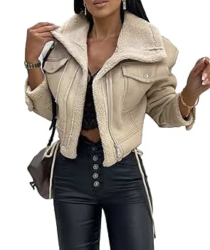 Sexyshine Women's Faux Shearing Moto Bomber Jacket Sherpa