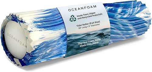 Miniatura 73 de Oceanfoam Tidal Roller - Rojo, Azul Marino Oscuro y Natural Marmóreo - Rodillo de espuma para masaje muscular para dolor de espalda y estiramiento -