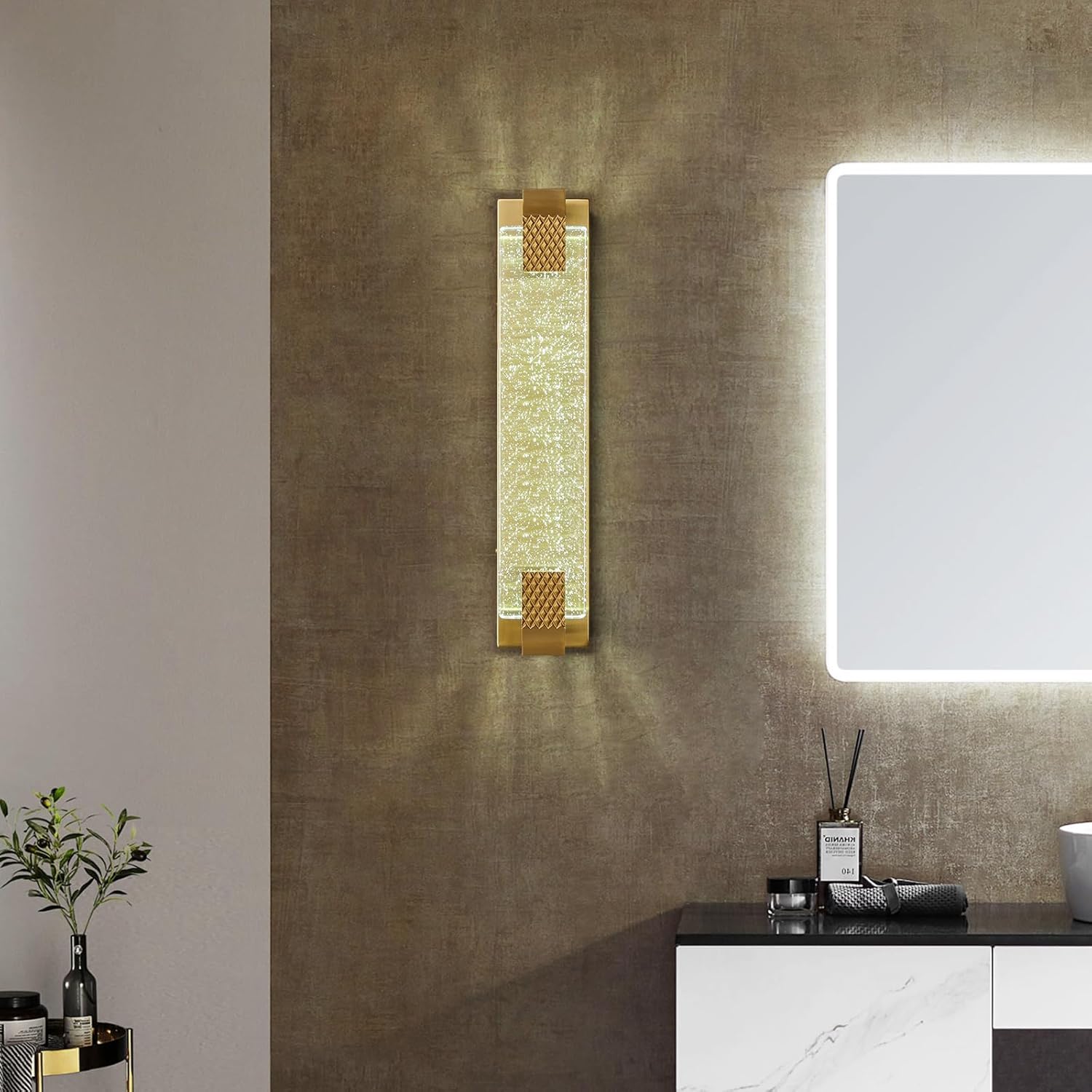 Modern Crystal Wall Sconce Lighting with Bubble Crystal Bathroom Light Fixture 23.03in Gold LED Vanity Lights for Bathroom Hallway Bedroom Living Room Sconces Wall(2 Pack)