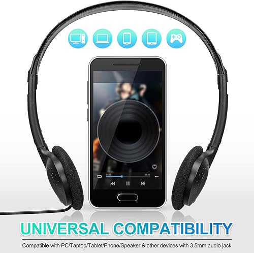 Miniatura 4 de Frienda Paquete de 48 auriculares estéreo con cable para aula con conector de 0.138 in, juego de auriculares para estudiantes sobre la cabeza para