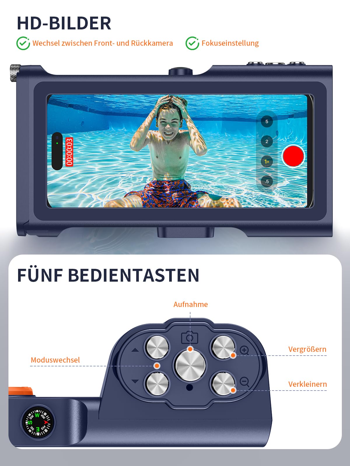 Lanhiem wasserdichte Hülle 15M [Universal] IPX8 Handyhülle Tauchen Professionelle Kompatibel mit Bluetooth, Unterwasser Hülle für iPhone, Samsung, XiaoMi, Google und Smartphones 4,7–6,9 Zoll, Blau