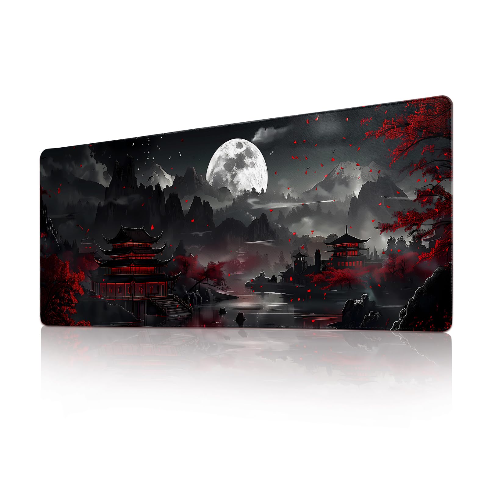 Japanese Desk Mat Mouse Pad Dark Moon Gaming Desk Pad XL Large Mouse Mat Office Decor Accessories (Mountain Moon)