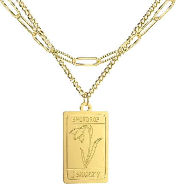 LIKGREAT Birth Month Flower Necklace Birth Floral Pendant Necklaces Gold Engraved Charm Birthday Jewellery Gifts for Women Girls