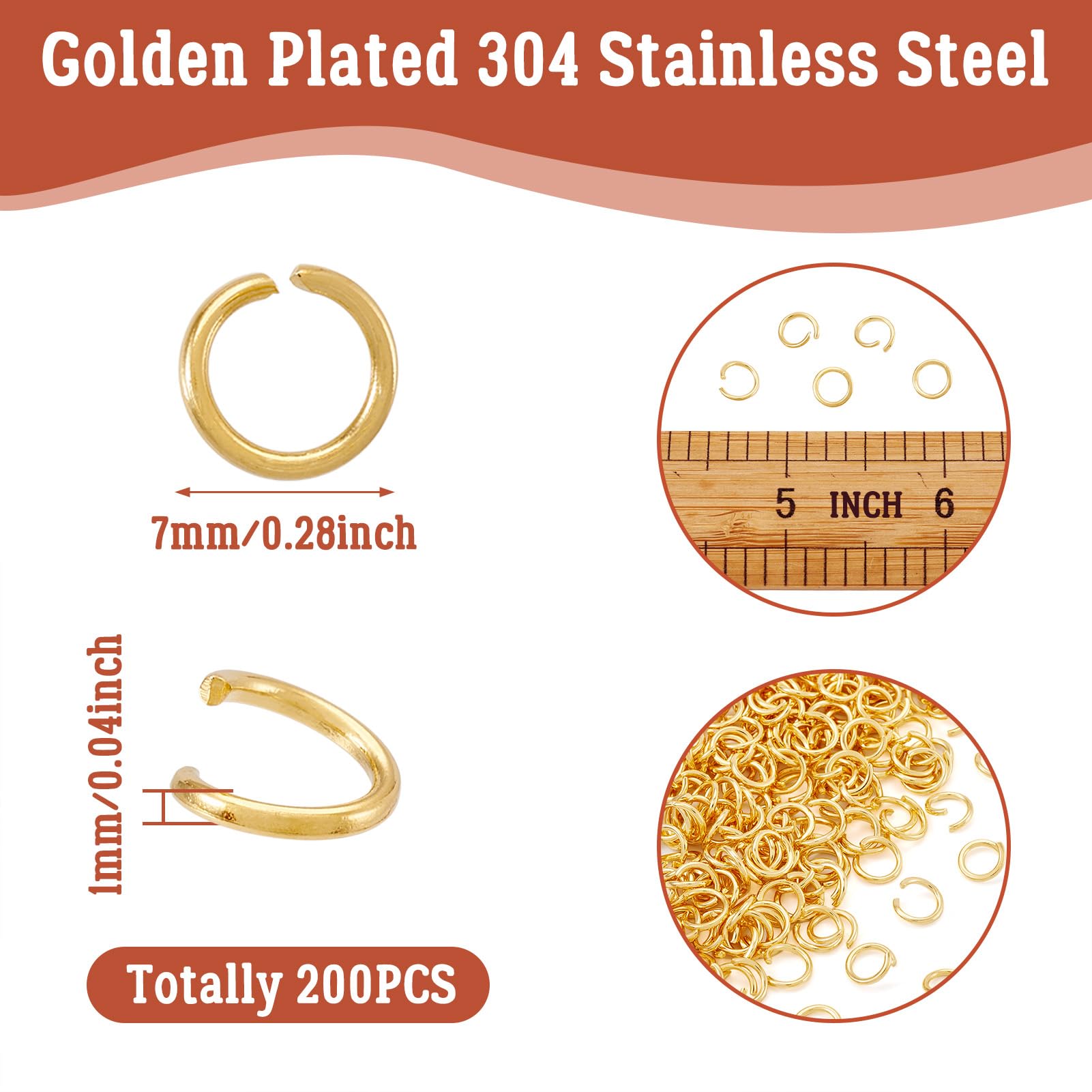 Craftdady 200pcs Stainless Steel Jump Rings 7mm Strong Metal Open Golden Link Ring Connector for Jewellery Necklace Earring Crafts Making - Image 2