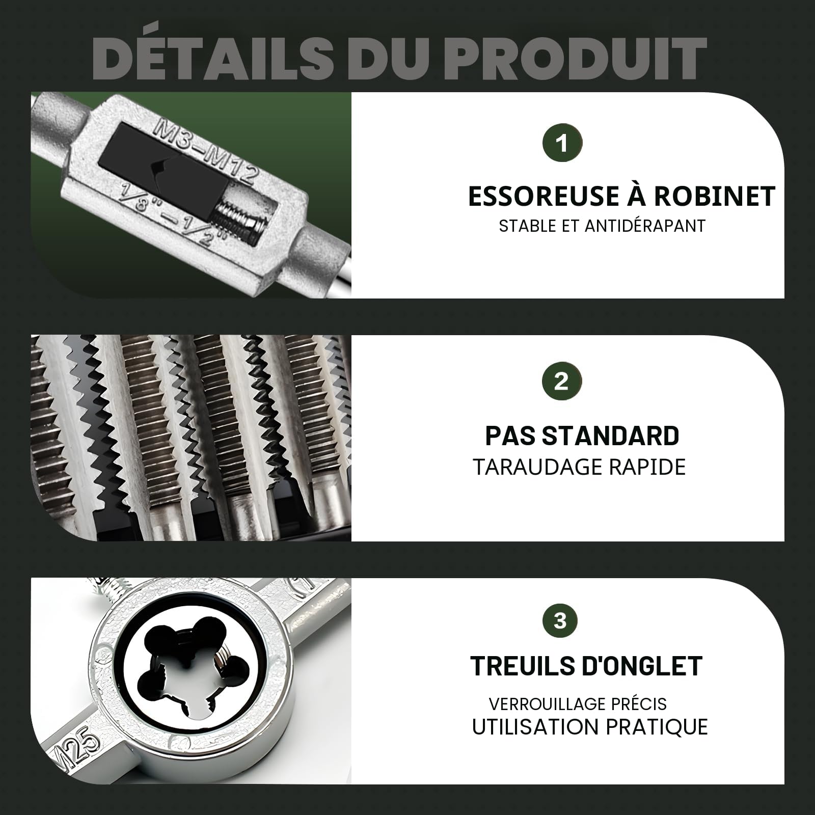 Kit Taraudage Coffret Taraud Tarauds et Filières Tourne a Gauche 20 Pcs Filiere Plomberie Tareaux et Filieres M3-M12 Porte Taraud Machine Tareau et Filiere Reparation Filetages Outils de Filetage