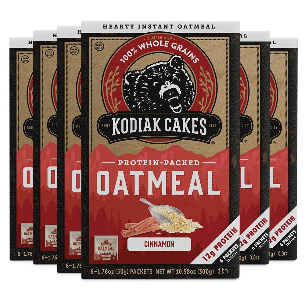 Kodiak Cakes Cinnamon Oatmeal, High Protein, Non-GMO, Instant Porridge, 100% Whole Grain Rolled Oats, 12 g of Protein per Pouch, 6 boxes (6 packets per box) - 10.58 oz