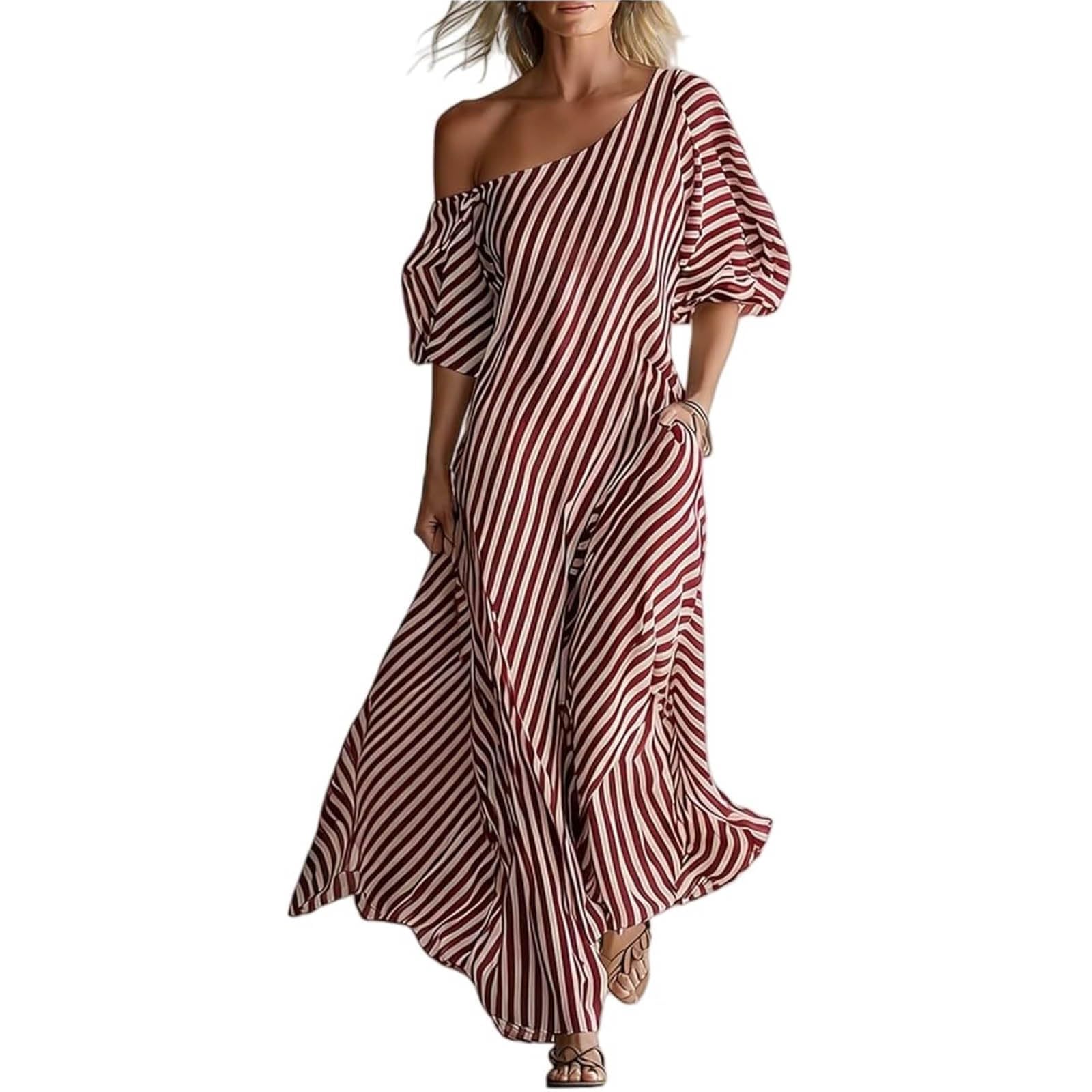 Robe longue rayée fluide pour affiner la silhouette - 7