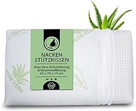 MaxxGoods Orthopaedic Aloe Vera Neck Support Pillow made of Visco Gel Foam, 42 cm x 70 cm x 15 cm, Includes 1 x Inner cover and 2 x Aloe Vera Protective Covers