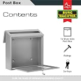 Burg-Wachter MB08S Aire Wall Mounted Galvanised Steel Lockable Weatherproof Post Box - Silver - 37x36x11cm - 3