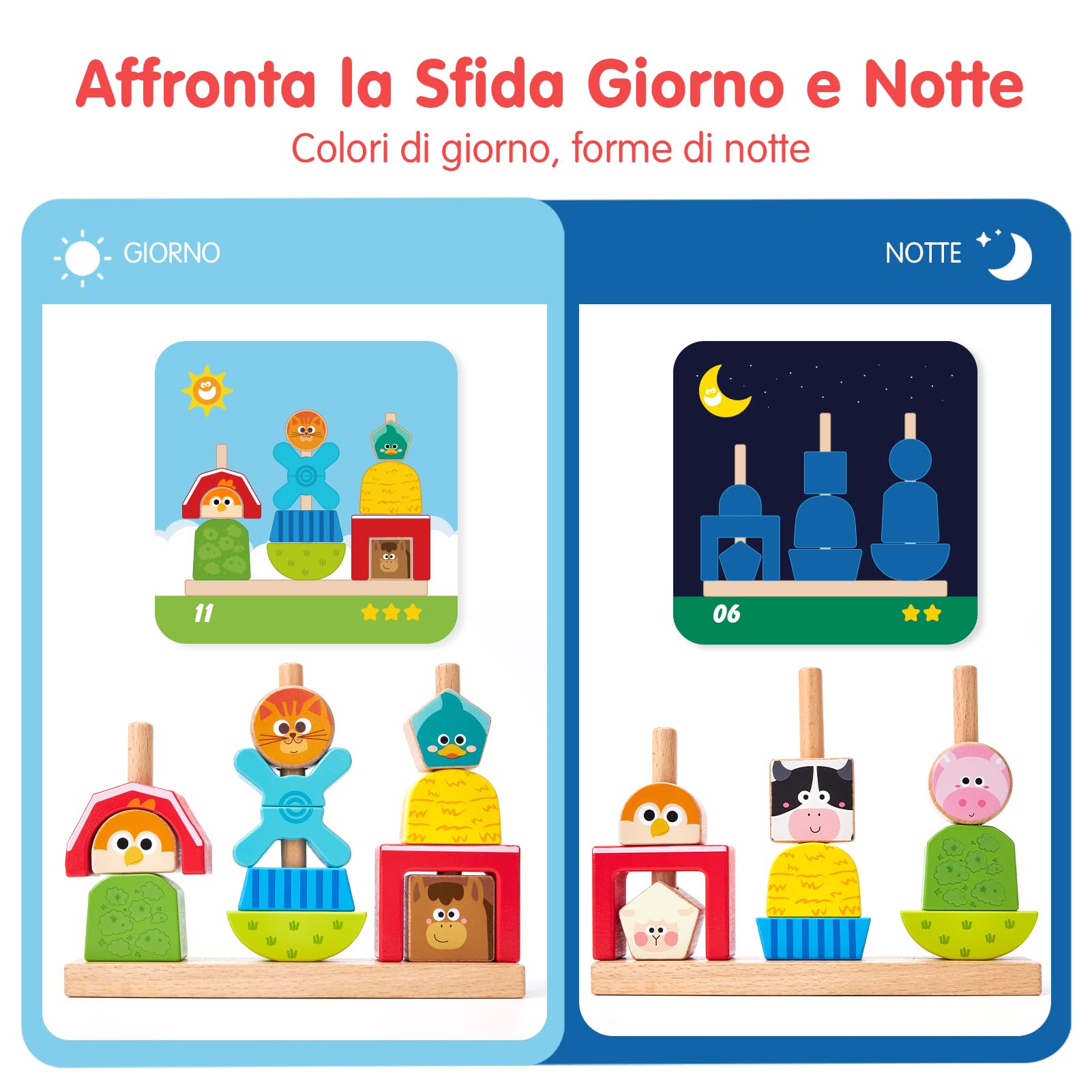 hahaland Giochi Montessori 1 Anno, Fattoria Giochi Legno Bambini da Impilare e Ordinare, Gioco Educativi Interattivo Regalo Bimbo Bimba 1 2 3 Anni