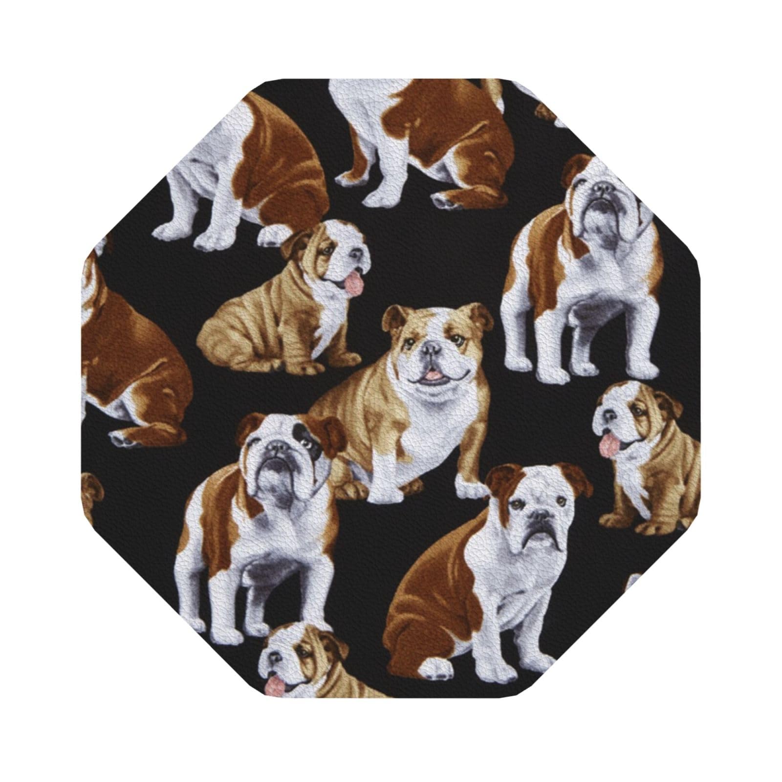 English Bulldogs PU Leather Coasters Set of 6 Octagon Drink Coasters