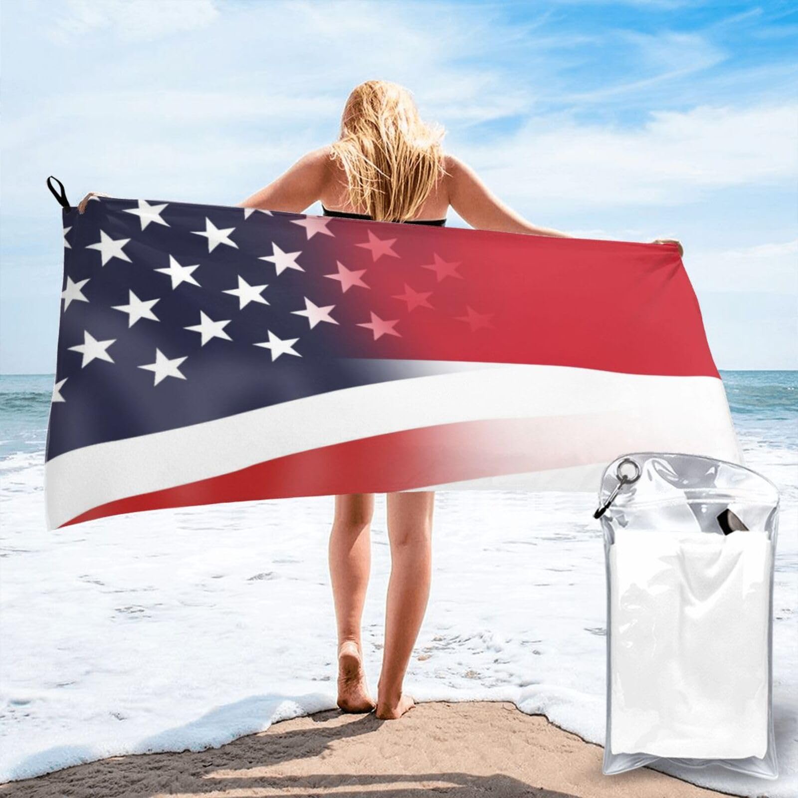 HACXZ Funny America Flag and Indonesia Indonesian Flag Absorbent Beach Towel Microfiber Beach Shower Towel 27.5"X55"
