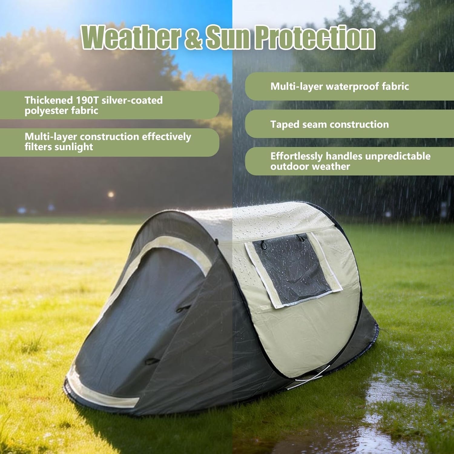 Pop-up Camping Tent, Waterproof Pop Up Tent, Outdoor Tents, Dual-Door Design, for Camping Hiking Traveling