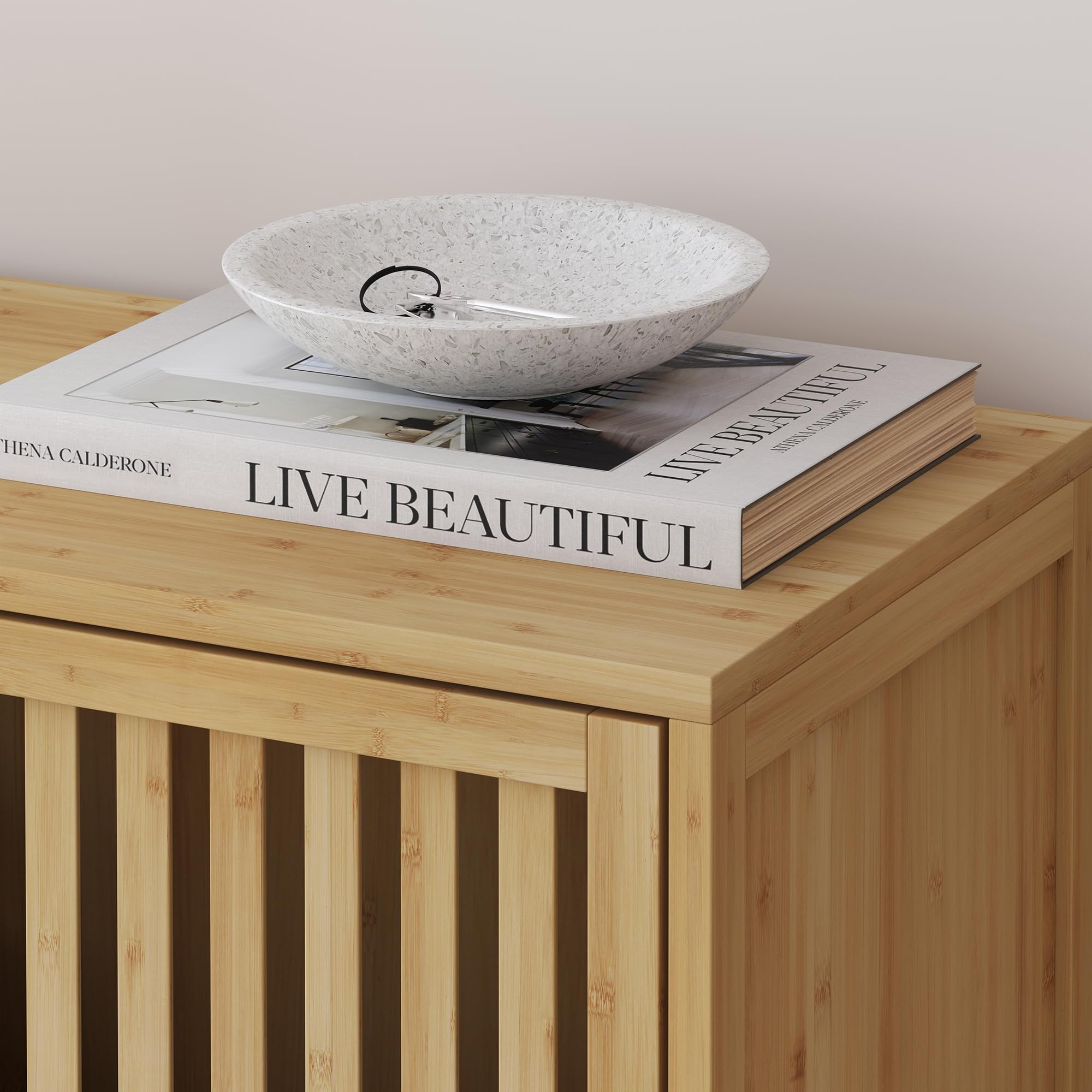 [en.casa] Mobile Contenitore Multifunzionale Armadio a 2 Ante Credenza con 2 Scomparti Vani Portaoggetti per Soggiorno Camera da Letto Bagno 77 x 72 x 33 cm in Bambù Naturale