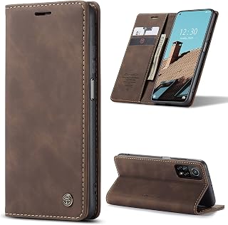 Capa Carteira COPAAD para Xiaomi Mi 10T / Mi 10T Pro, Capa Protetora Flip Magnético de Couro PU Macio Fosco Estilo Retro - Café