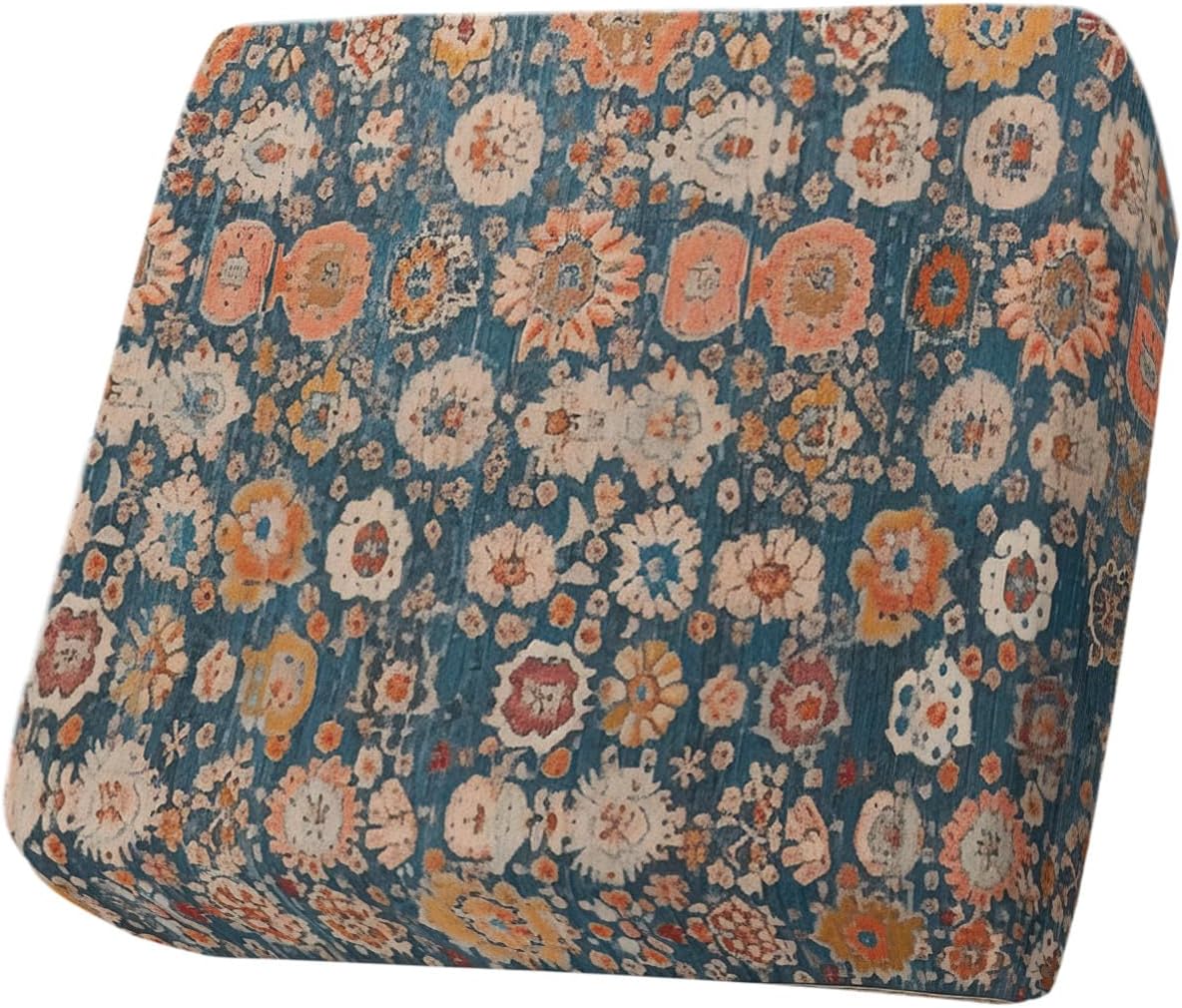 Blue Flower Print Stretch Couch Sofa Cushion Covers,Sectional/Individual/L/T Shape Sofa Couch Slipcover Armchair Furniture Slip Cover with Elastic Bottom,Farmhouse Boho Decorative Patterns S Size 1-PC