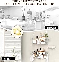 Vista 2 de Corner Shower Caddy, 3-Pack Adhesive Shower Organizer with Soap Holder and Hooks, Rustproof Corner Shower Shelves, No Drilling Bathroom Organizer