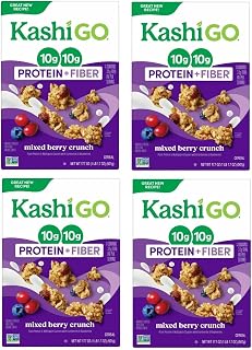 Kashi Go.Cold Breakfast Cereal - Vegan Protein - Fiber Cereal - Mixed Berry Crunch - 17.7 Oz Box - Pack of 4