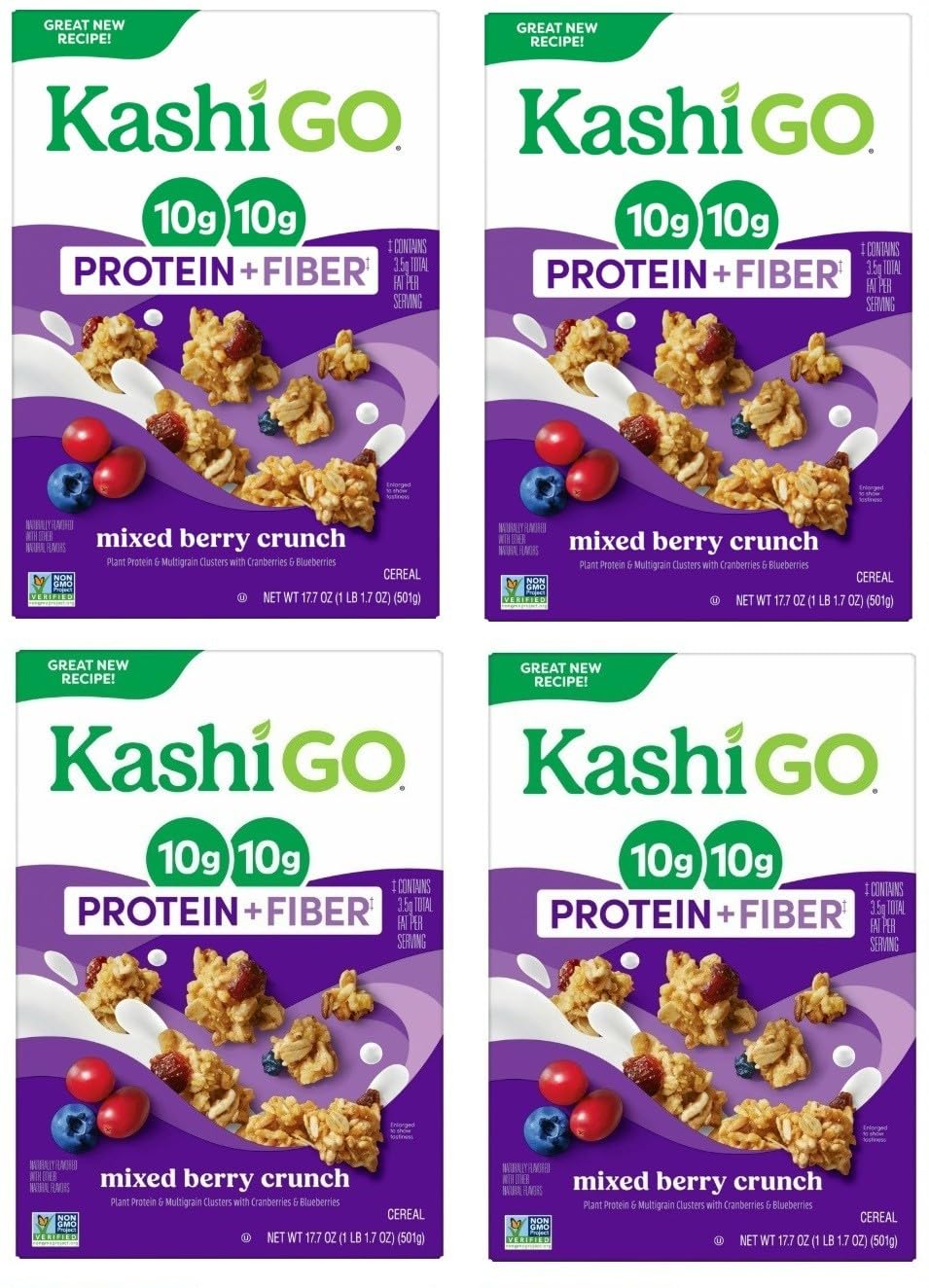 Cold Breakfast Cereal byKashi- Vegan Protein - Fiber Cereal - Mixed Berry Crunch - 17.7 Oz Box - Pack of 4