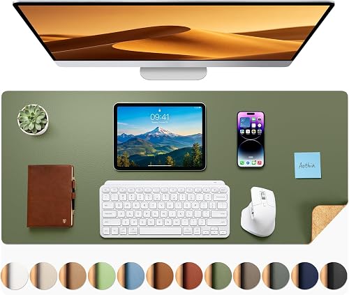 Aothia Dual-Sided Cork and Leather Desk Mat Large 35.4 x 15.7 inch Desk Protector Mouse Pad Olive Green Aothia Dual-Sided Cork and Leather Desk Mat Large 35.4 x 15.7 inch Desk Protector Mouse Pad Olive Green