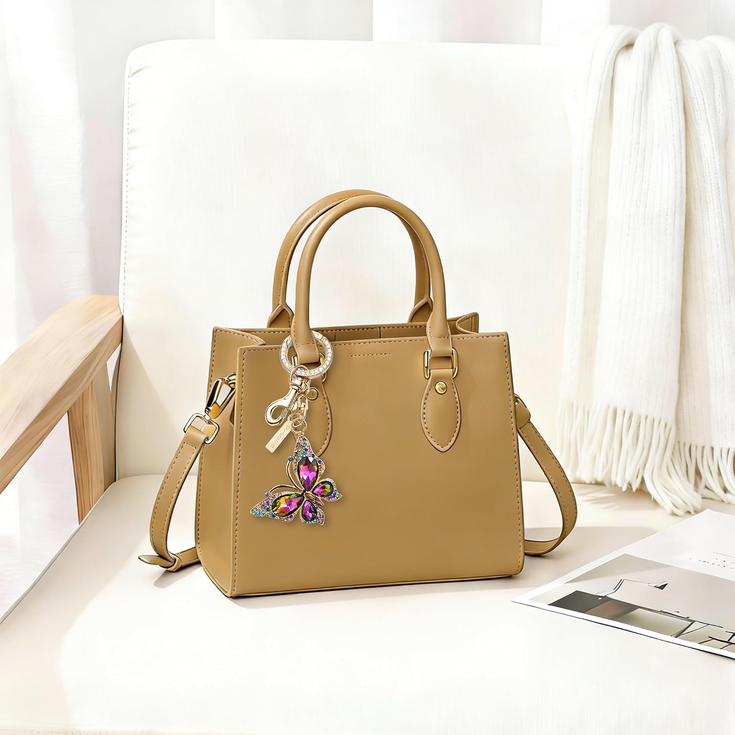 Butterfly Bag Charm for Women, Rhinestone Purse Keychain image 5