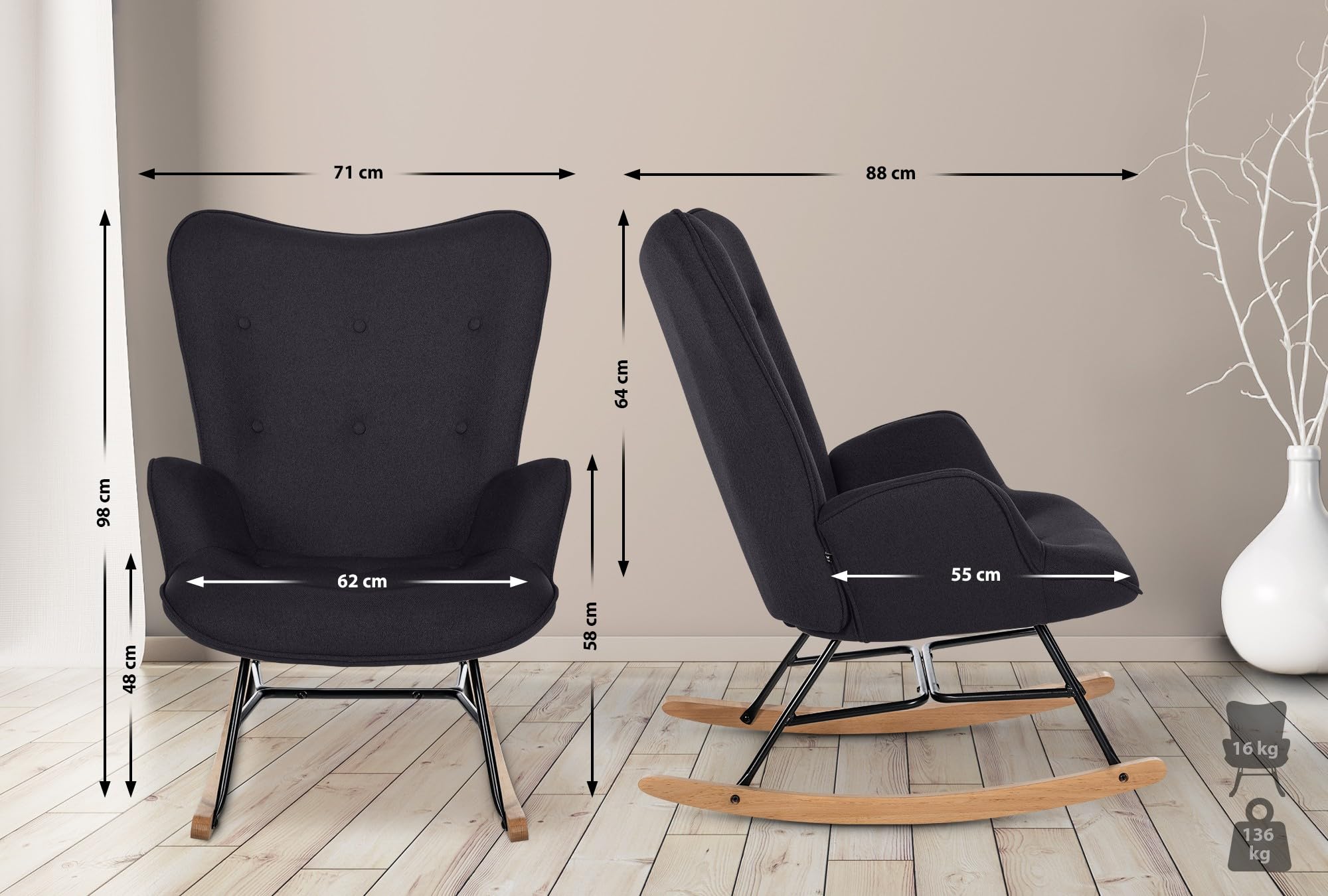 Fauteuil à bascule avec Dossier réglable - Chaise Relaxante - Rocking Fauteuil à bascule avec Dossier réglable - Chaise Relaxante - Rocking