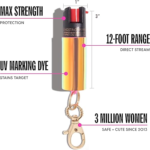 Miniatura 2 de Pepper Spray Maximum Strength Self Defense Keychain for Women, 12-Foot Spray Range & UV Dye - Holographic