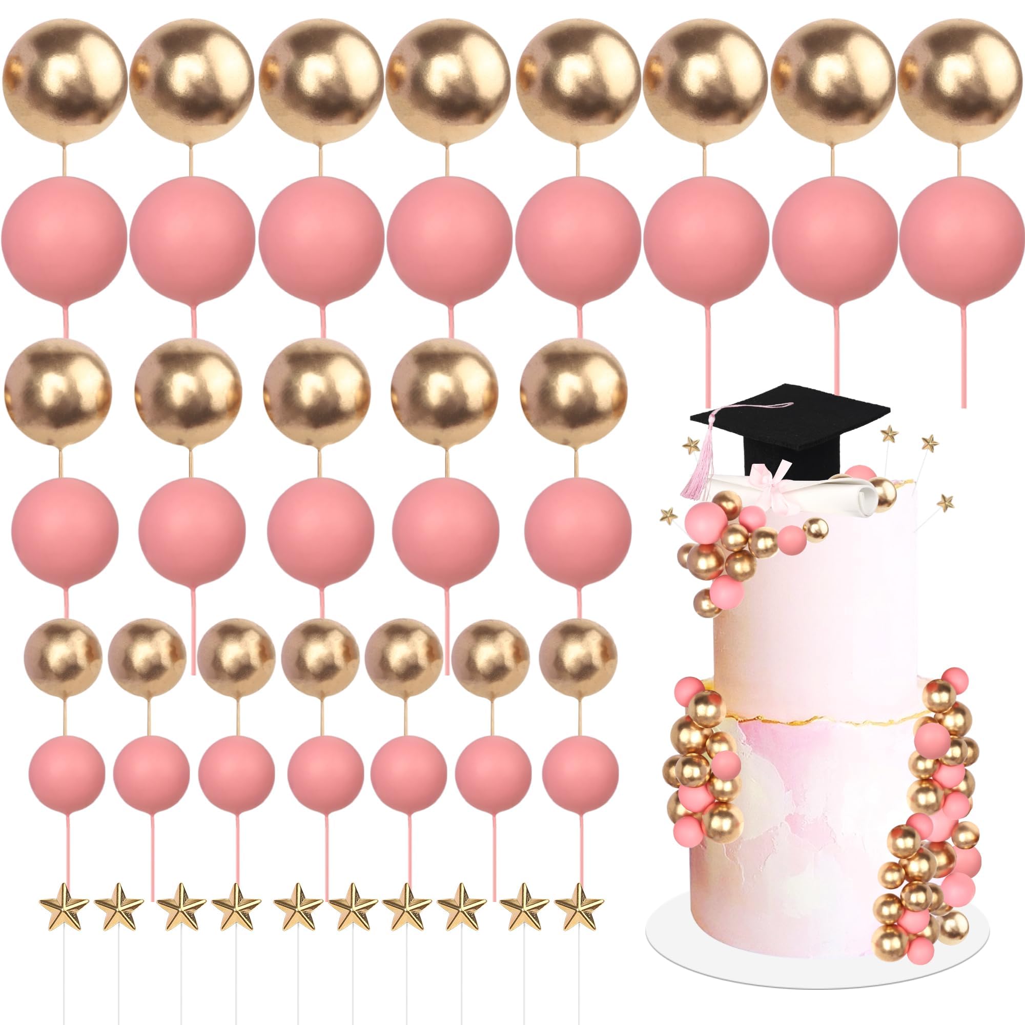 Xsstarmi Grad Cap Cake Topper Decor Star Balls Congrats Grad Diploma Done Cake Pick Class of 2026 Graduation Party Cake Decorations for Prom 2026 Graduation Party Cake Supplies Black Pink