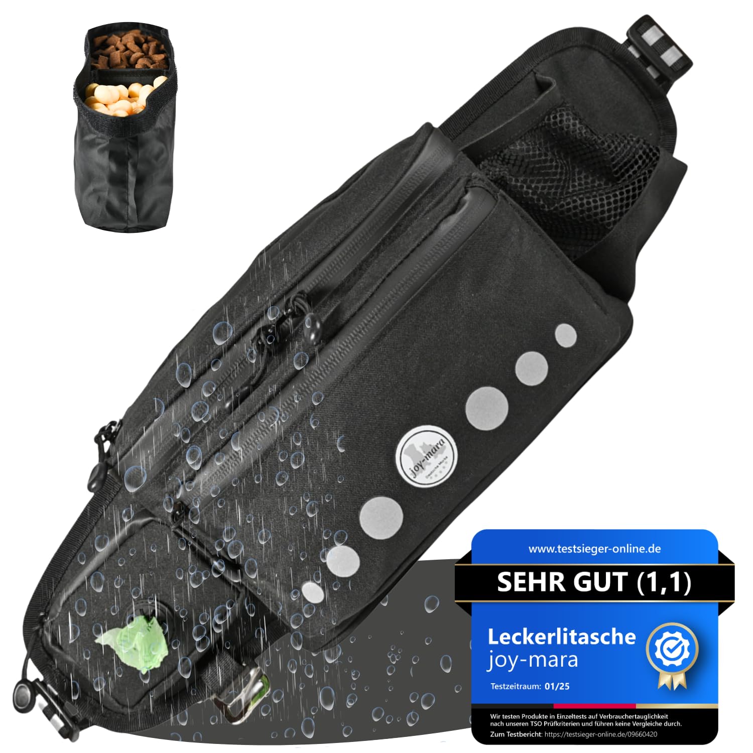 Leckerlitasche für Hunde - wasserdichte Hunde Leckerlitasche & Bauchtasche Hundetraining, Gassi Tasche Hund mit Flaschenhalter, Futtertasche Hund mit Kotbeutelspender & Leckerlibeutel
