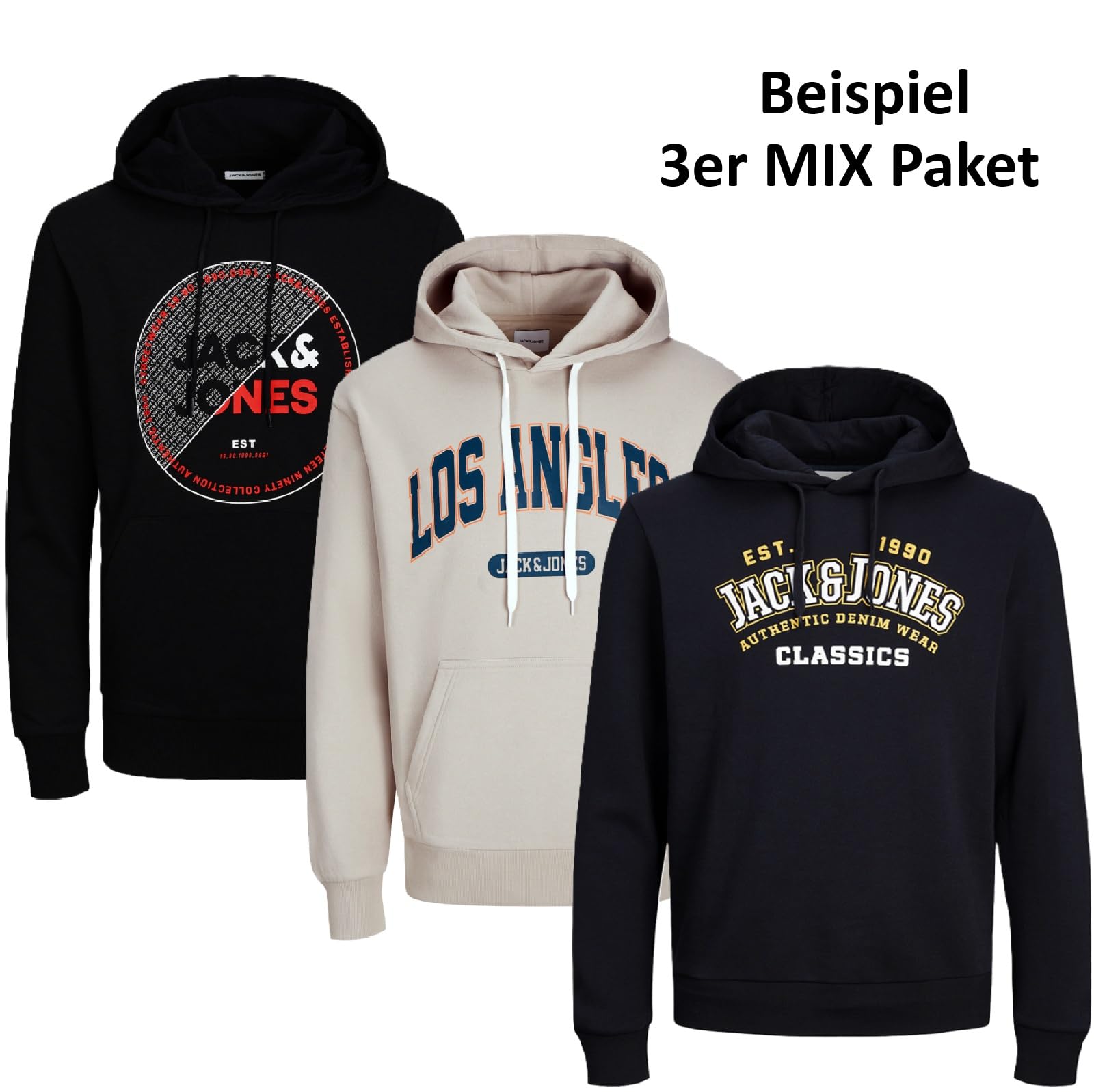 JACK & JONES Kapuzenpullover 3er Mix Pack Hoodie Fugu18 Sweat Shirt Herren Baumwollmix - Parent