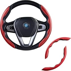 Protector De Volante De Carro Nueva cubierta de volante de fibra de carbono para mujeres y hombres, accesorio seguro y antideslizante, protector de rueda de coche universal para 99% (rojo)