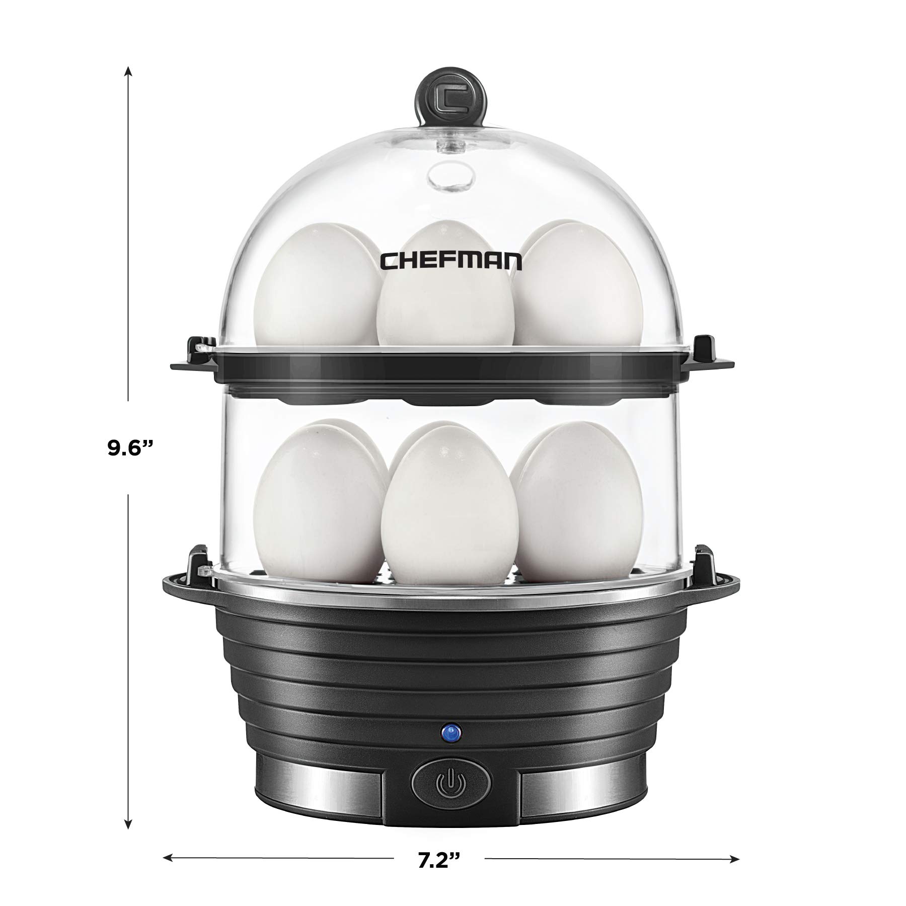 Chefman Electric Egg Cooker Boiler, Rapid Egg-Maker & Poacher, Food & Vegetable Steamer, Quickly Makes 12 Eggs, Hard or Soft Boiled, Poaching and Omelet Trays Included, Ready Signal, BPA-Free,: Black