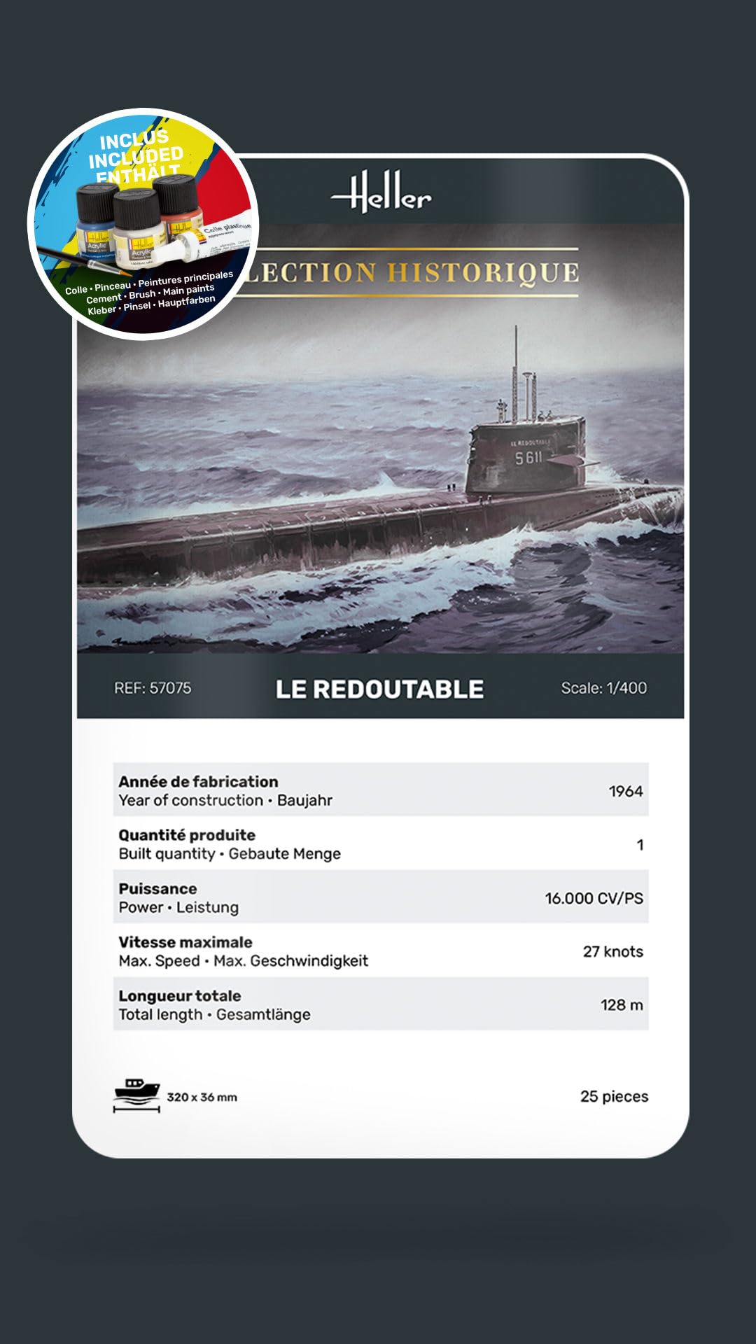 Heller Maquette sous-Marin : Collection Historique : Starter Kit : U-Boot S/M Redoutable