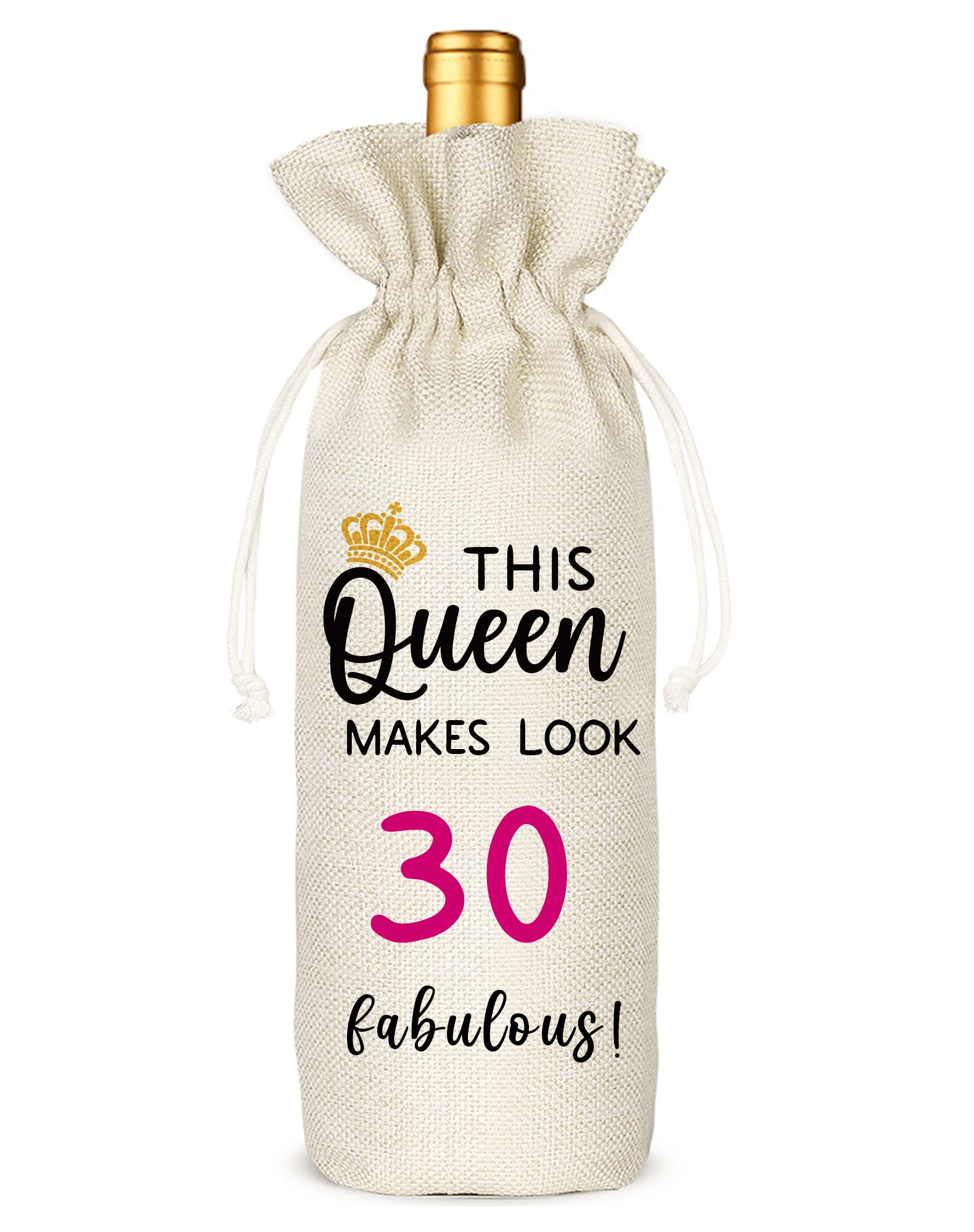 30th Birthday Wine Bag, Presents for 30st Birthday Girl, 30 Years Old Gift Idea Wine Bag for Her Girl Friend, Sister, Birthday Party Decorations, Linen Drawstring Wine Bags (30th Birthday)