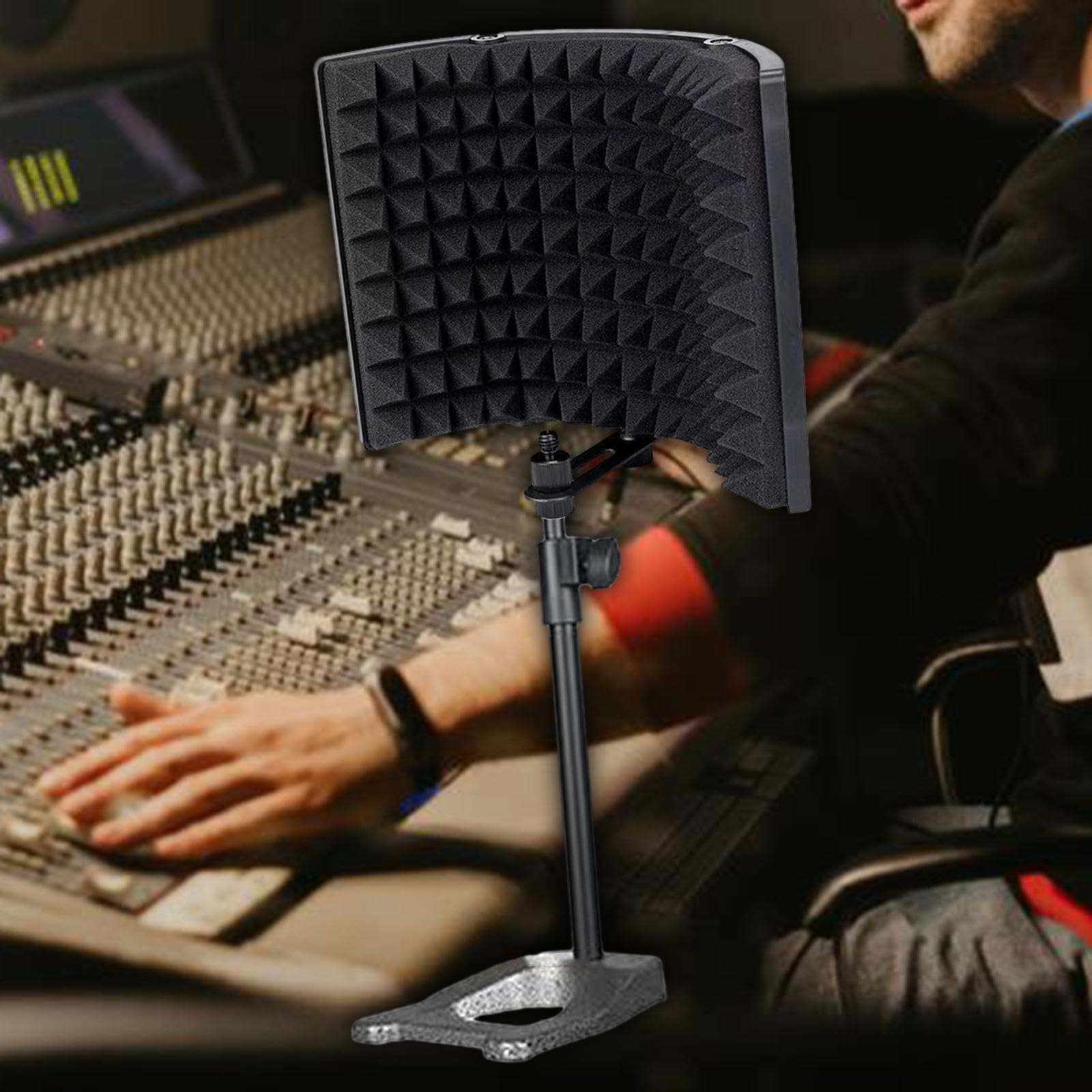 F Fityle Bouclier d'isolation de microphone à 3 panneaux, pare-vent pour équipement d'enregistrement, chant, diffusion, 3 panneaux avec support