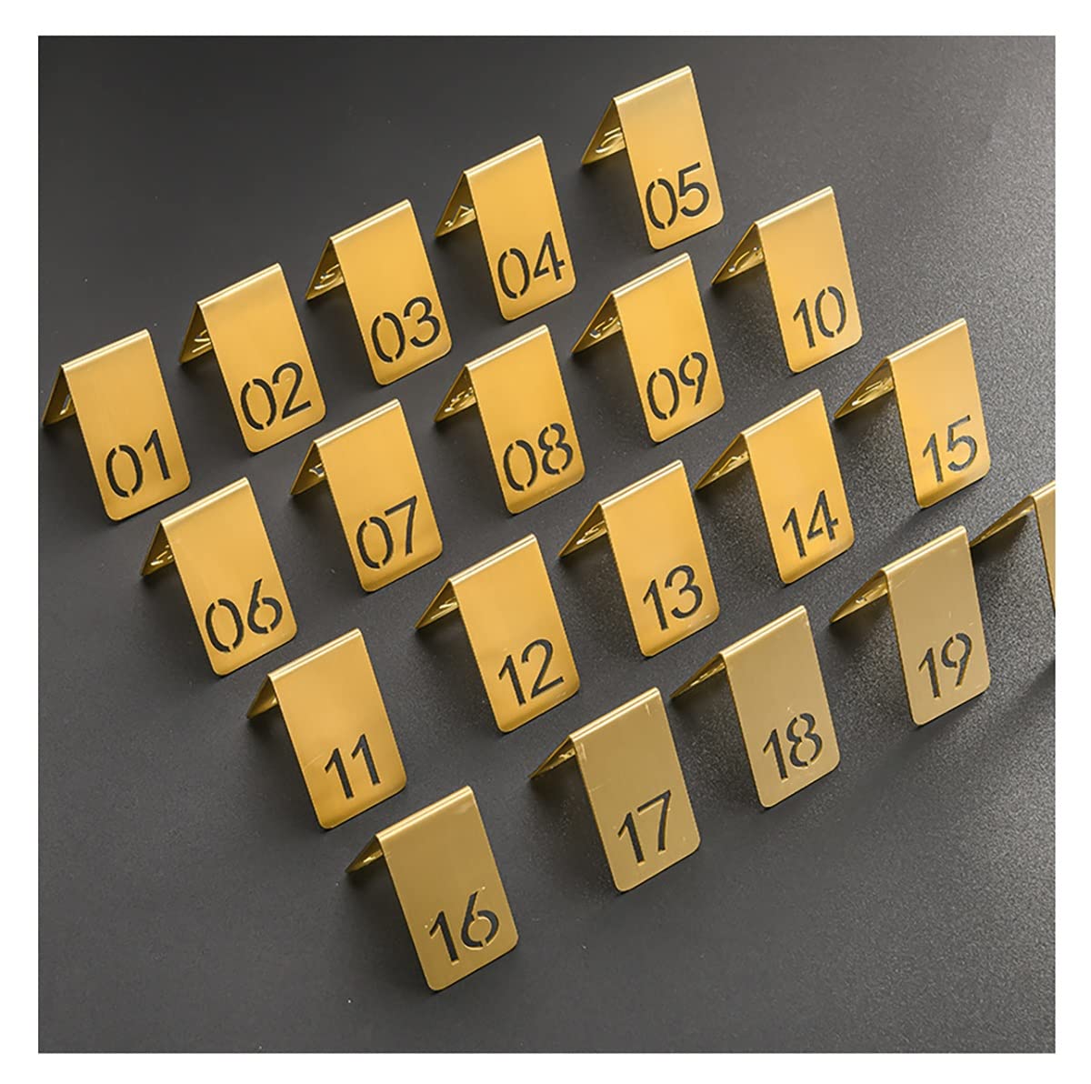 Números de mesa de latón 1 20 placas de doble cara para escritorio de pie de 6.3 x 3.8 cm, para bodas, cumpleaños, bares, cafeterías, hoteles, tarjetas de asiento reservadas, decoración de restaurante