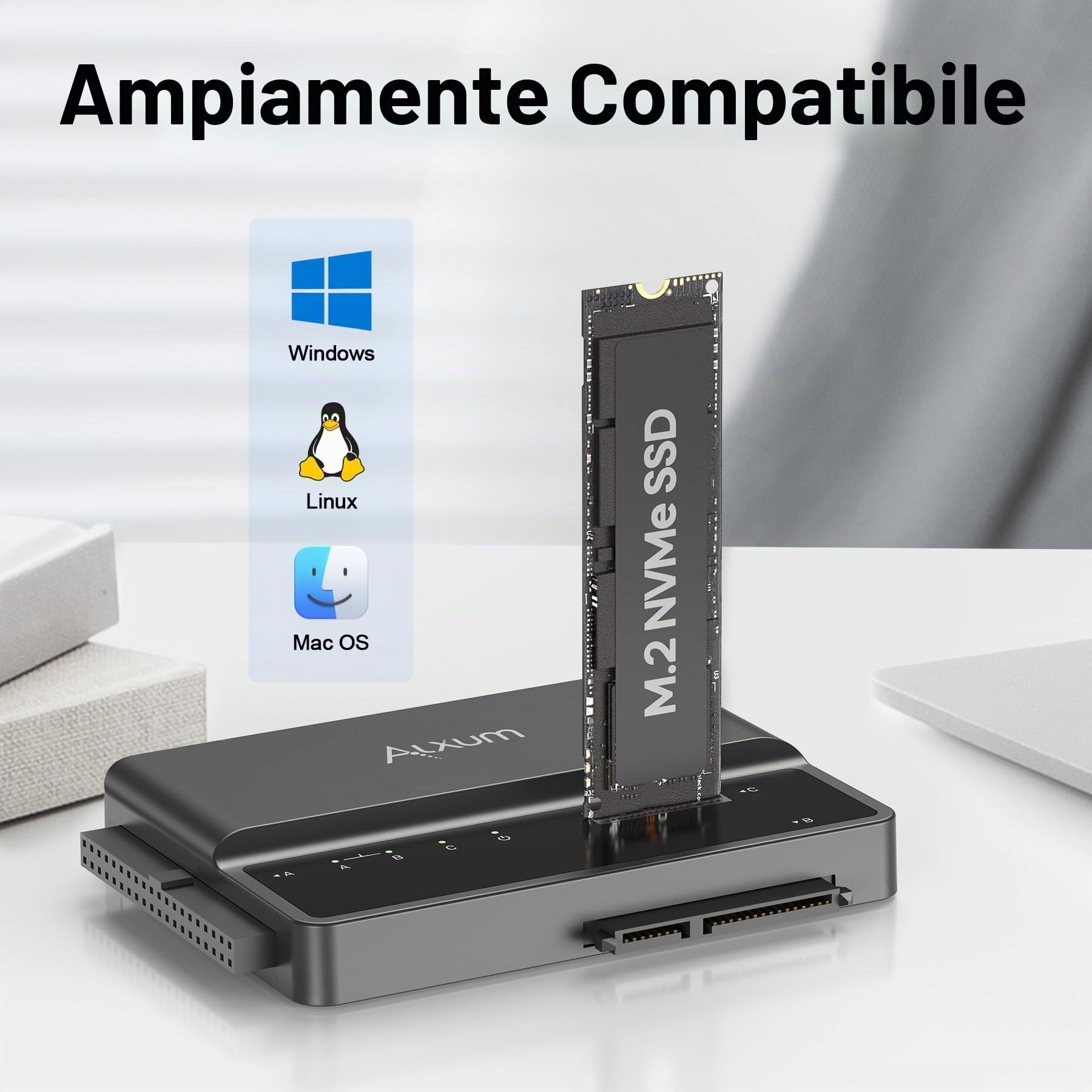 Alxum SSD Enclosure IDE M2 NVME e adattatore per HDD e SSD, adattatore da 10Gbps USB TypeC a M.2 e SATA3 e IDE per PCIe/Nvme e HDD/SSD