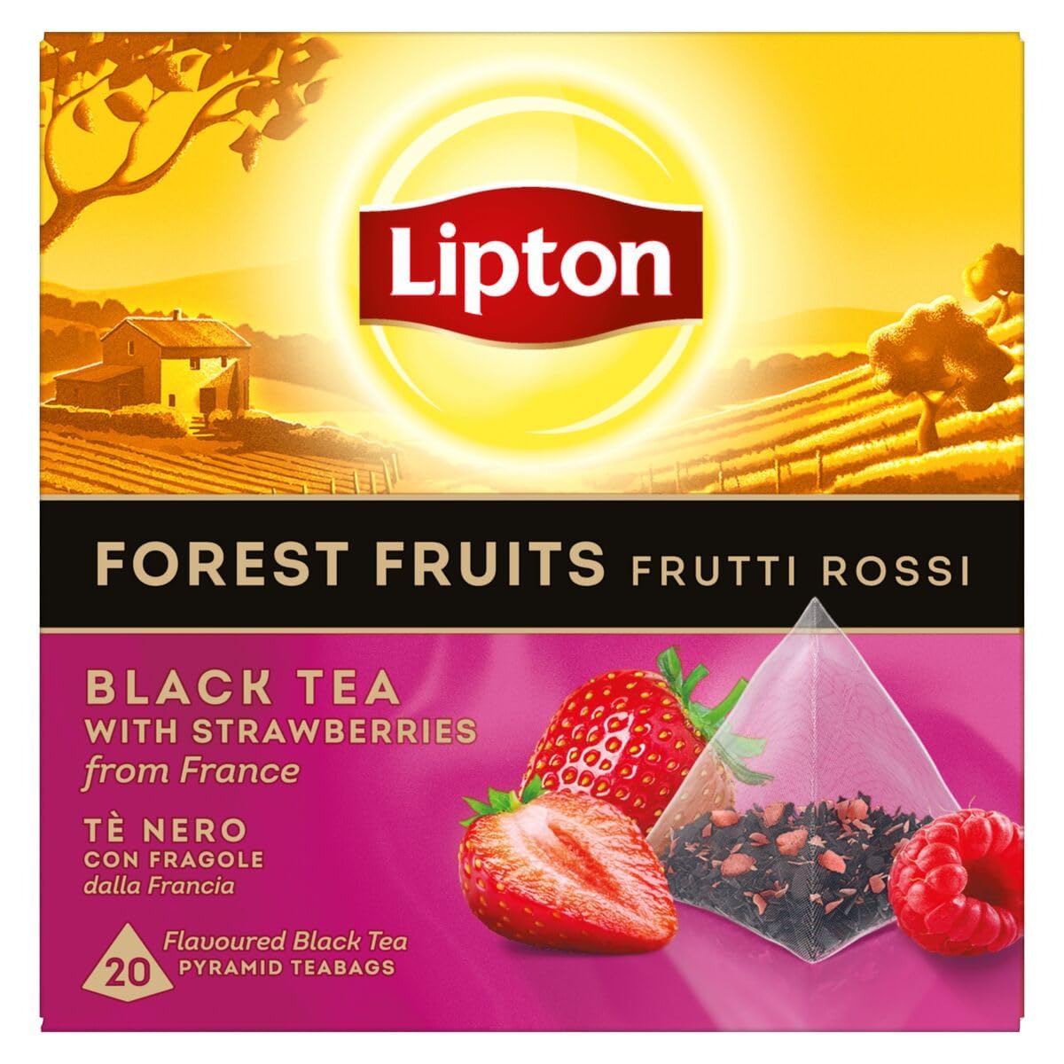 Lipton Schwarztee Forest Fruits, mit Erdbeeren aus Frankreich, für einen Moment der puren Freude, 12 x 20 Pyramidenbeutel