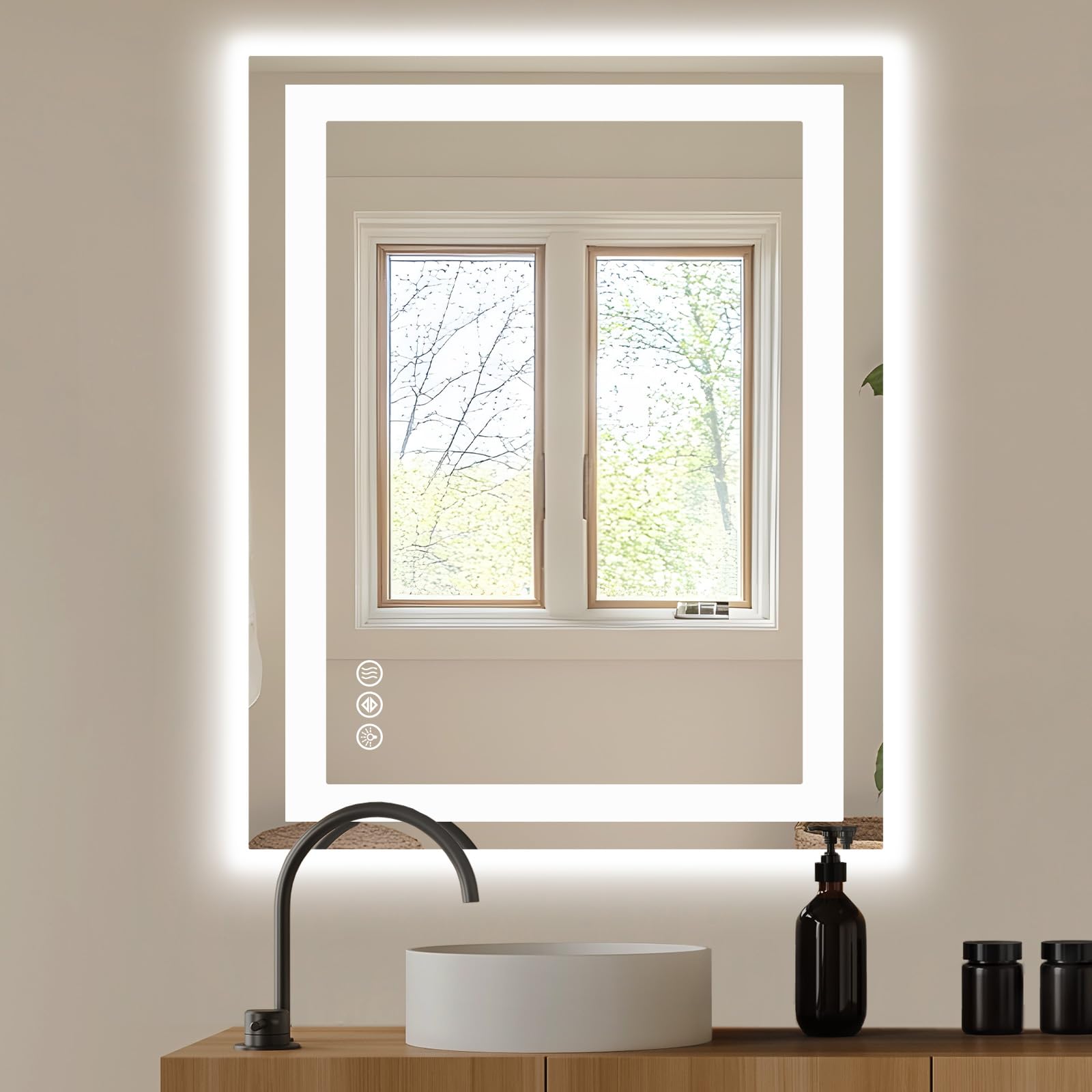 NEWBULIG 32X40 Inch LED Bathroom Wall Mirror with Lights, Light up Vanity Bathroom Mirror for Over Sink, Anti-Fog and Dimmable, Front Light and Backlit, Memory Function, Shatter-Proof, White