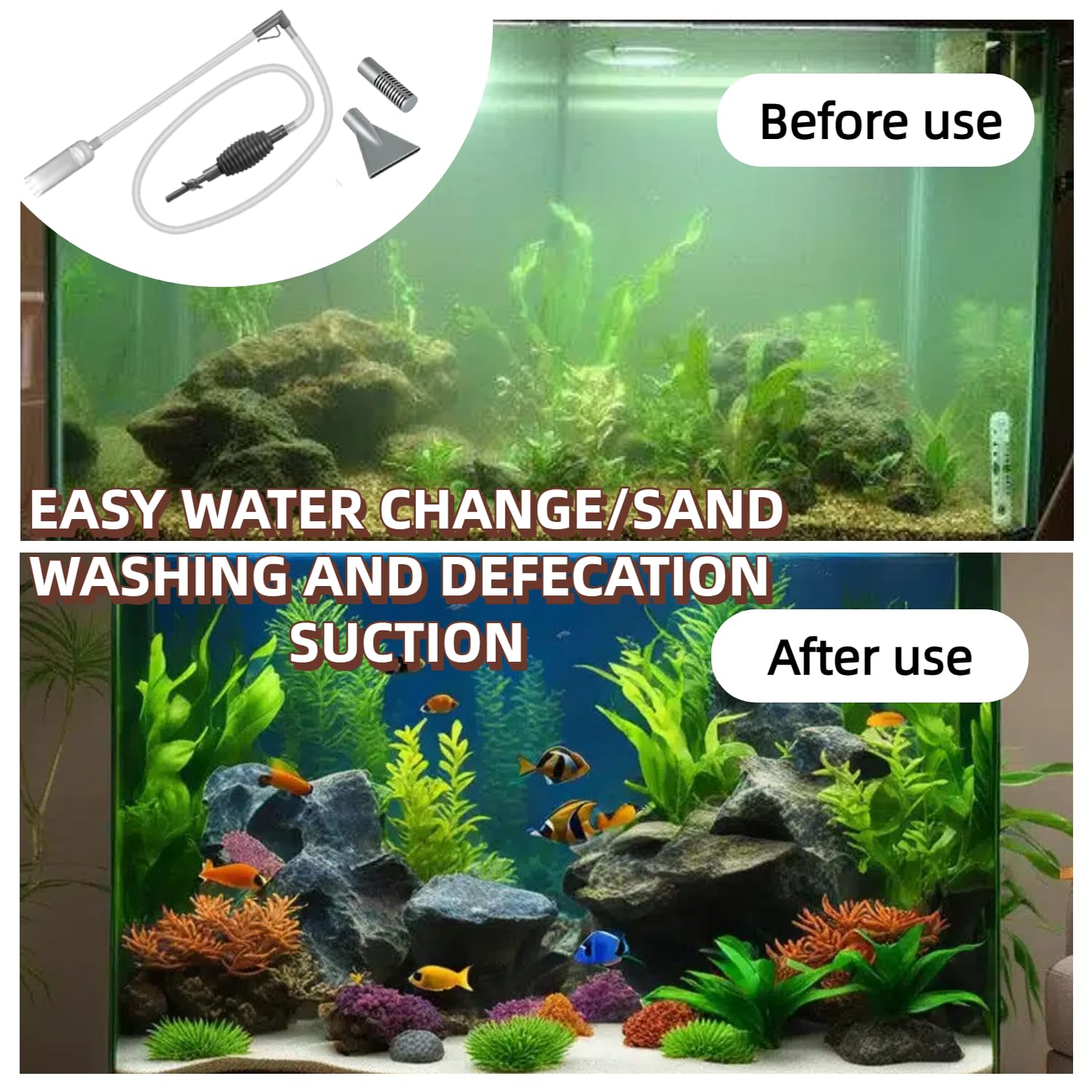 Aspirateur Aquarium, Nettoyeur de Sable de Gravier D'aquarium, 1.7m Aspirateur à Bec Canard, Tuyau Flexible PVC, Pompe Nettoyage Aquarium Kit, pour Nettoyage Aquarium pour Changer l'eau
