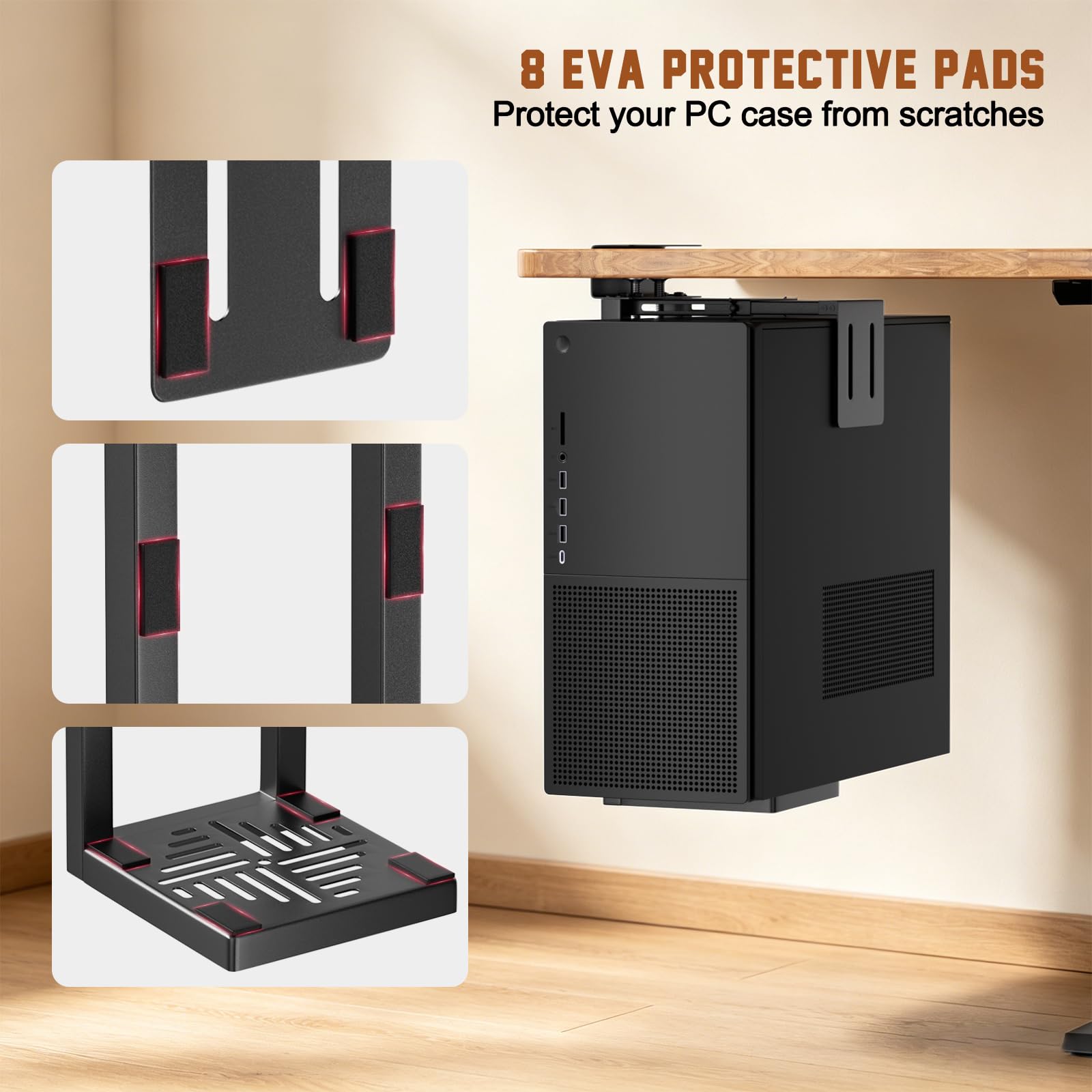 Soporte Torre PC Altura Ajustable, Soporte CPU Sin Agujeros con Almohadillas Protectoras, Soporte Computadora para Oficina en Casa