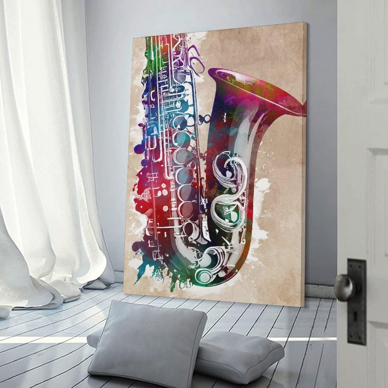 Junmoney Saxophone Music Art Room Decor Wall Art, 24x36inch(60x90cm), for Bedrooms, Workspaces And Everyday Interiors, An Adaptable Decor Piece for Home Use