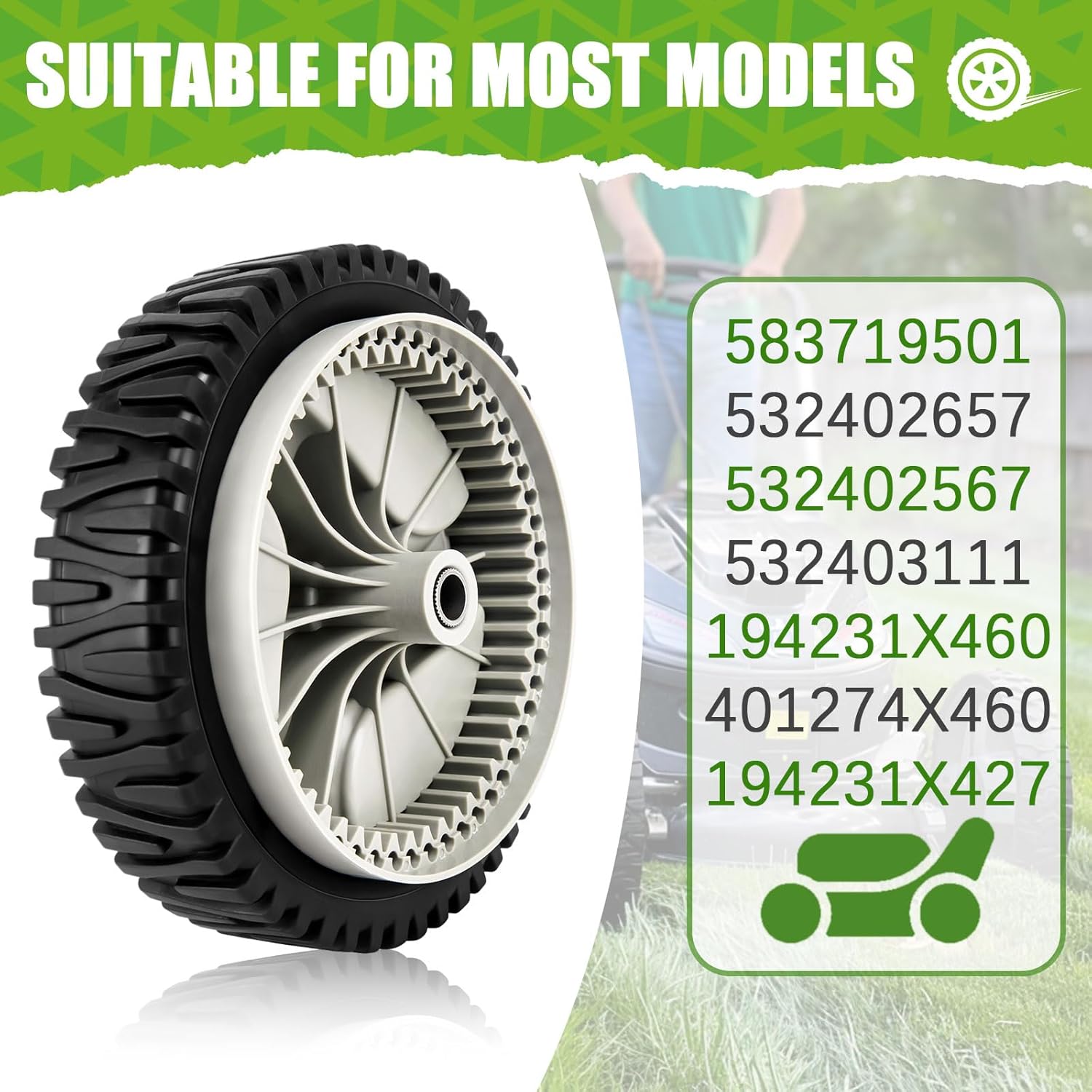 Front Drive Wheels Replacement Craftsman Lawn Mower Wheels Fit for Craftsman Husqvarna & Hu Self Propelled Lawn Mower 583719501 194231X460（2 Pack)