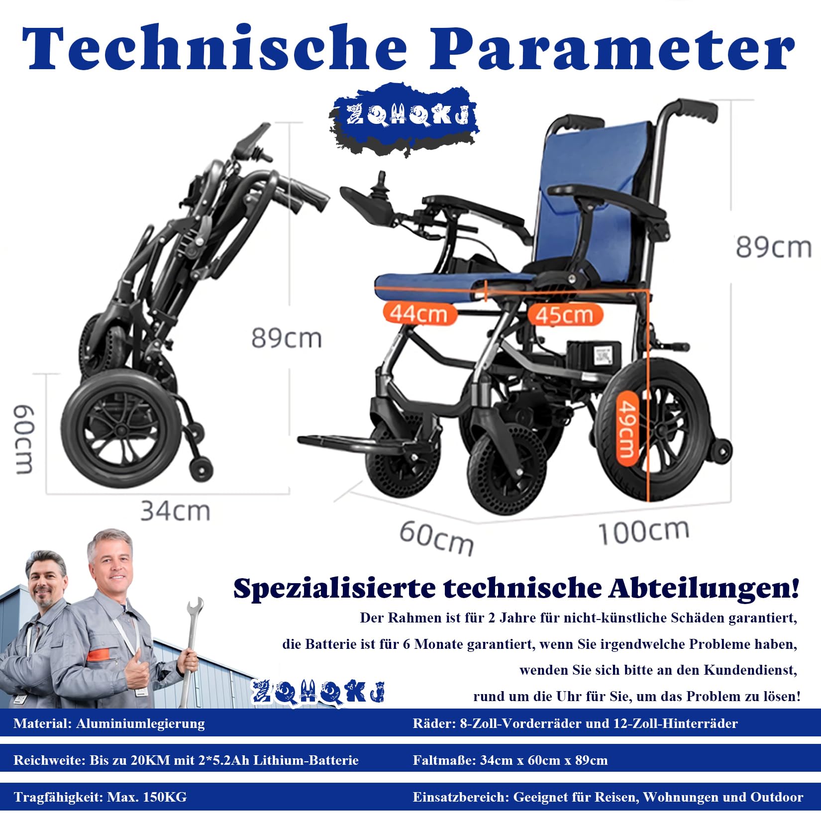 Ultralekki elektryczny wózek inwalidzki, składany, 14,5 kg, zasięg 20 km, nośność 150 kg, bateria litowa, certyfikat Airline, idealny dla seniorów i podróży, niebieski