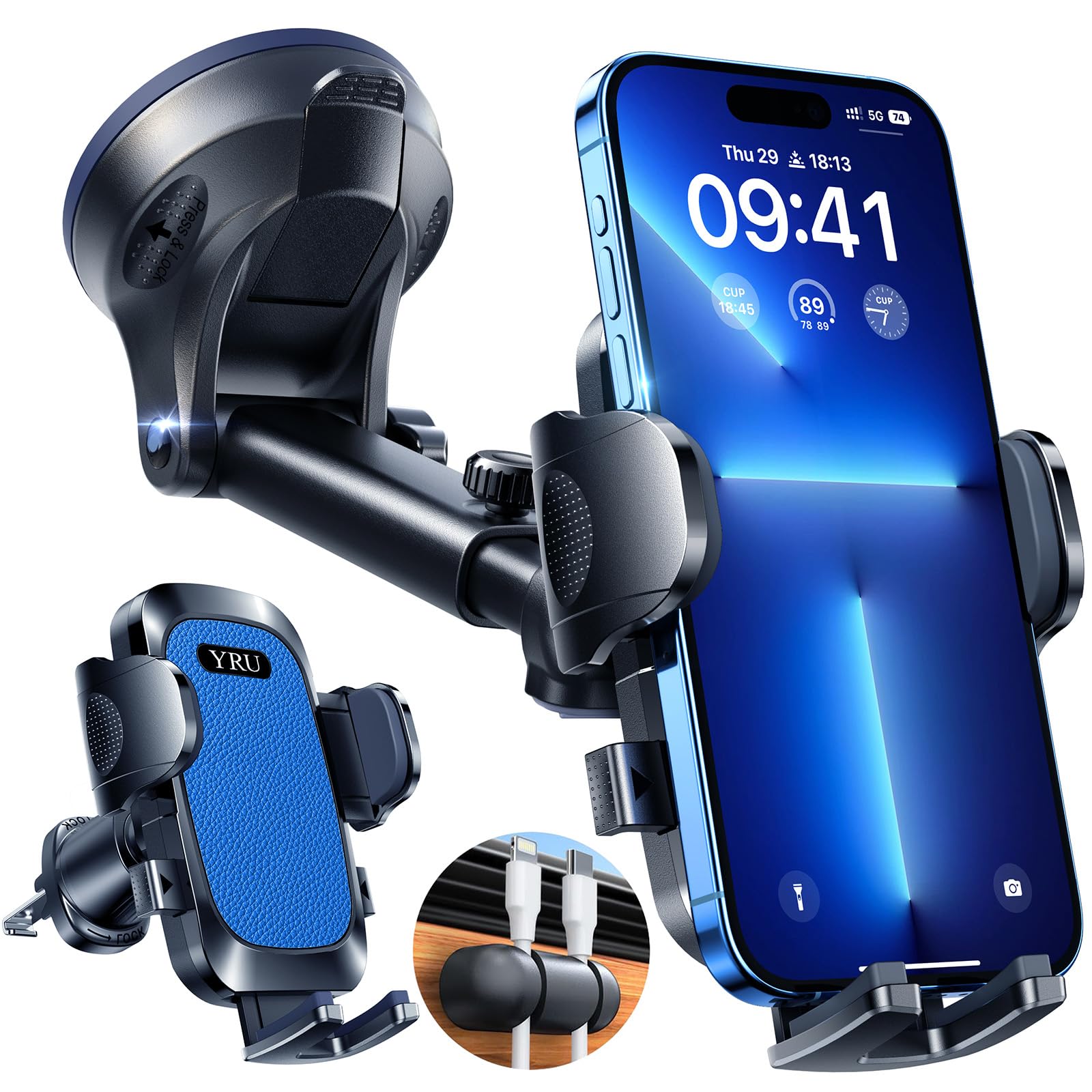 YRU 【2026 Militär-Klasse】 Handyhalterung Auto Upgrade【Stärkst Saugnapf & Lüftungsclip】 Handy Halterung Auto 360°Handyhalter Auto auf Armaturenbrett Scheibe für iPhone 17 16 15 14 13 Pro Max usw