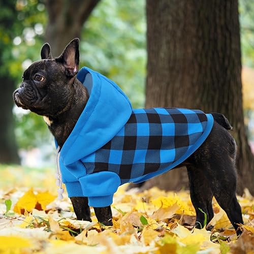 Miniatura 4 de Sudadera con capucha a cuadros para perro, sudadera suave para perro, sudaderas con capucha de forro polar cálido para perros pequeños, suéteres con