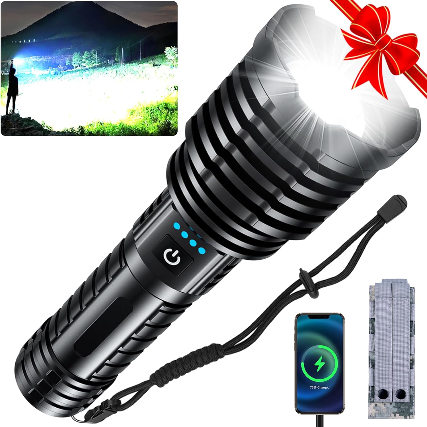 Rechargeable Flashlights High Lumens, 9000 Lumens Super Bright Flashlight, LED Handheld Waterproof Tactical Flashlights-Zoomable 5 Modes-31H Runtime-Holster for Emergency Camping Rechargeable Flashlights High Lumens, 9000 Lumens Super Bright Flashlight, LED Handheld Waterproof Tactical Flashlights-Zoomable 5 Modes-31H Runtime-Holster for Emergency Camping