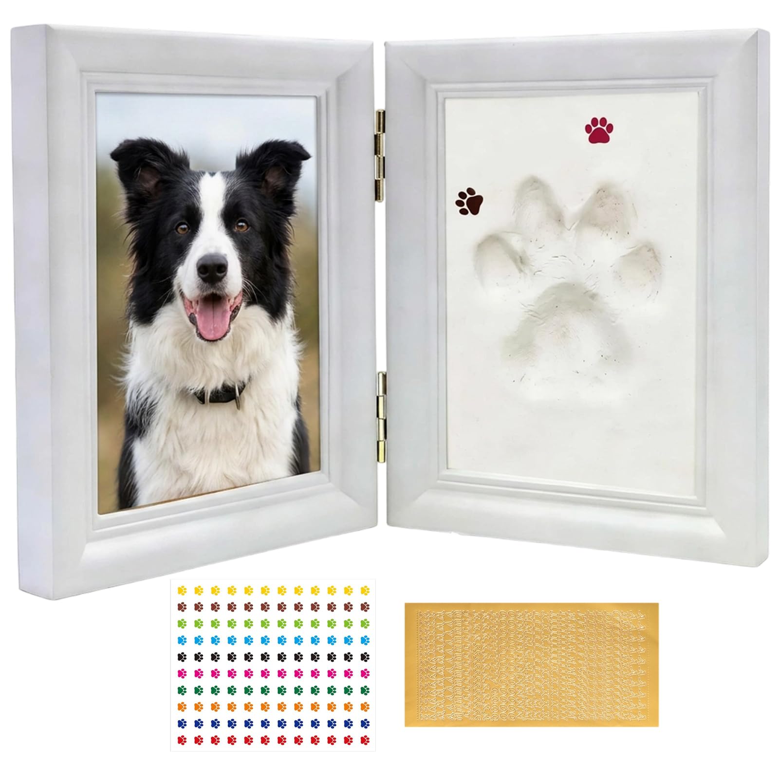 DXPETA Paw Print Kit for Dogs and Cats, Inkless Paw Print Keepsake Kit with Memorial Frame and Stickers, Pet Paw Print Kit Clay for Dogs and Cats, Dog Nose Print Kit, Compact Size 11.5x15.2x4 cm ﻿